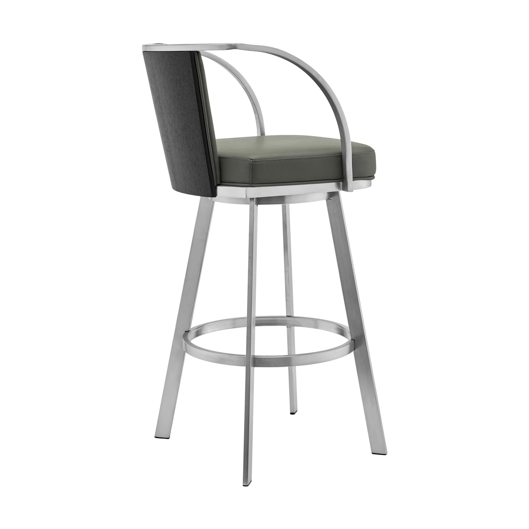 Livingston 30" Gray Faux Leather and Brushed Stainless Steel Swivel Bar Stool - Image 3