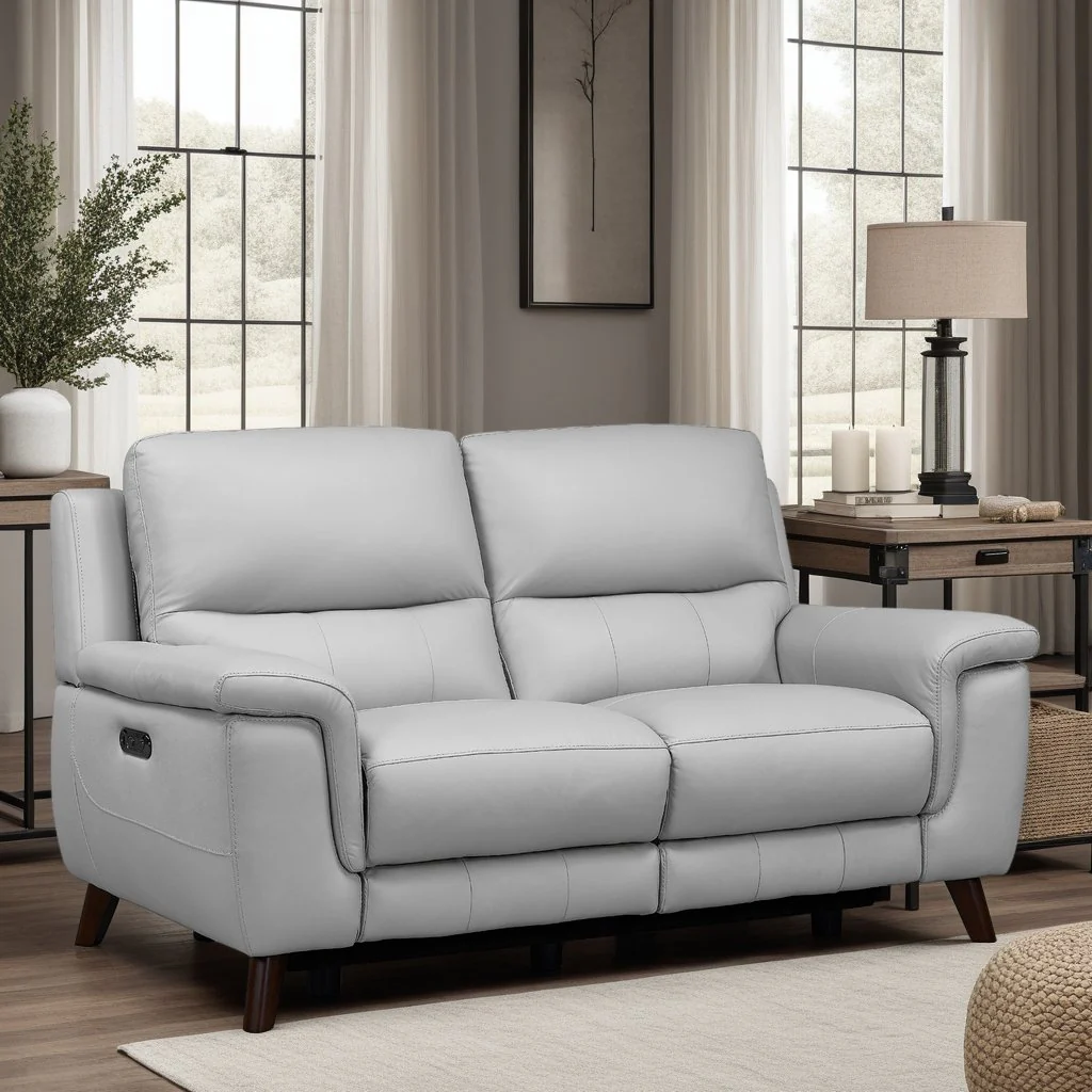 Lizette Contemporary Loveseat in Dark Brown Wood Finish and Dove Gray Genuine Leather - Image 11