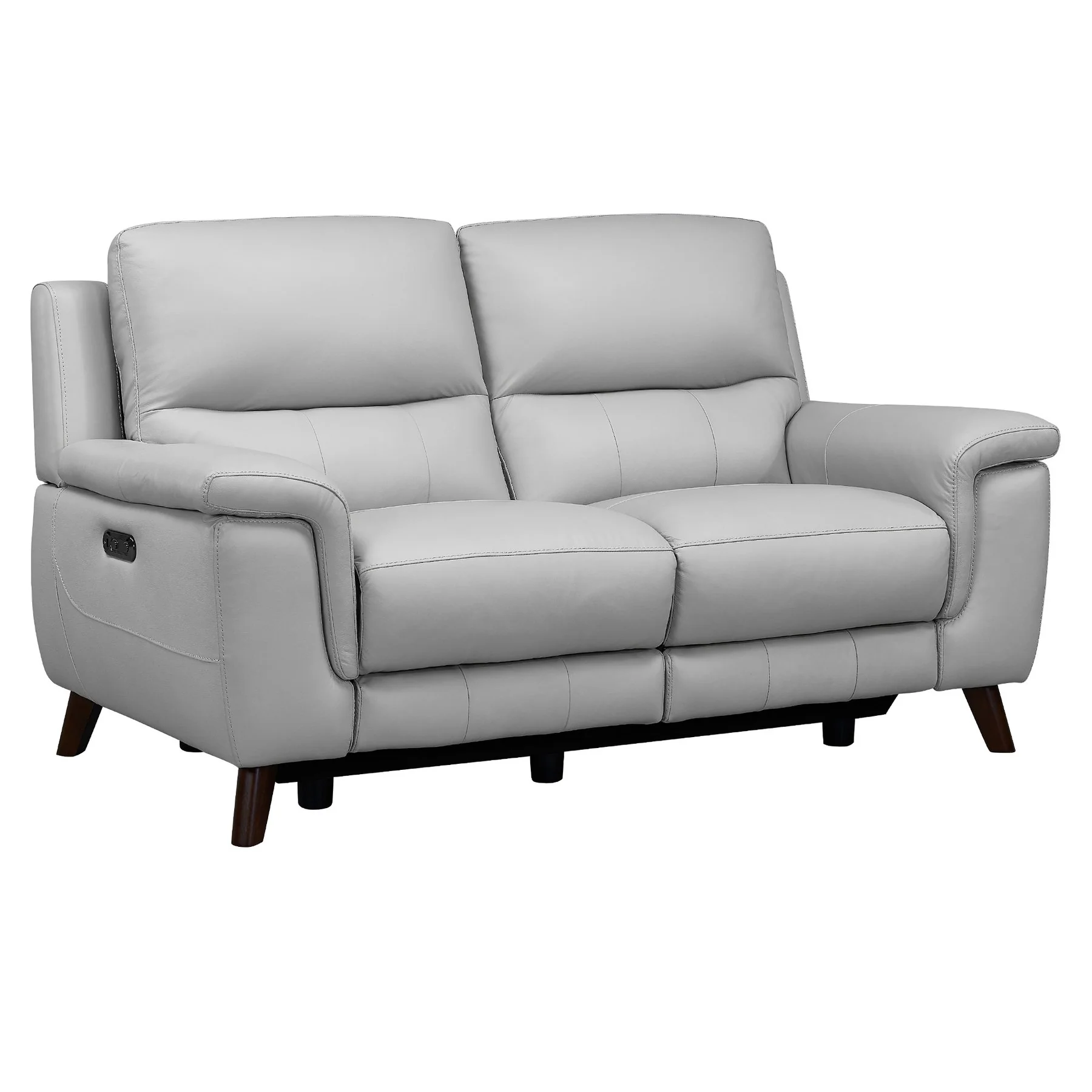 Lizette Contemporary Loveseat in Dark Brown Wood Finish and Dove Gray Genuine Leather - Image 2