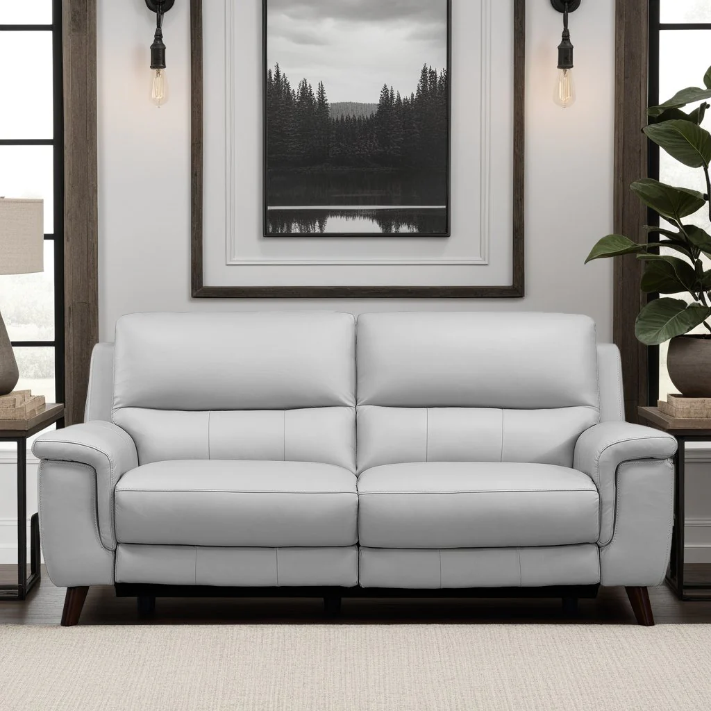 Lizette Contemporary Sofa in Dark Brown Wood Finish and Dove Gray Genuine Leather - Image 11
