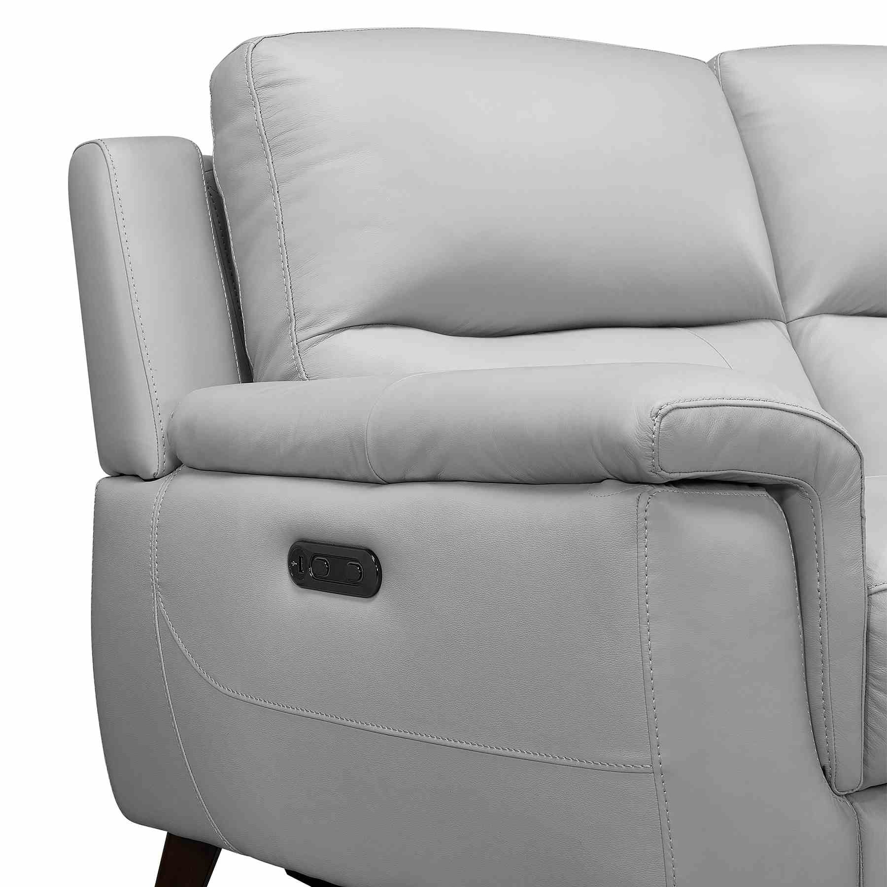 Lizette Contemporary Sofa in Dark Brown Wood Finish and Dove Gray Genuine Leather - Image 5