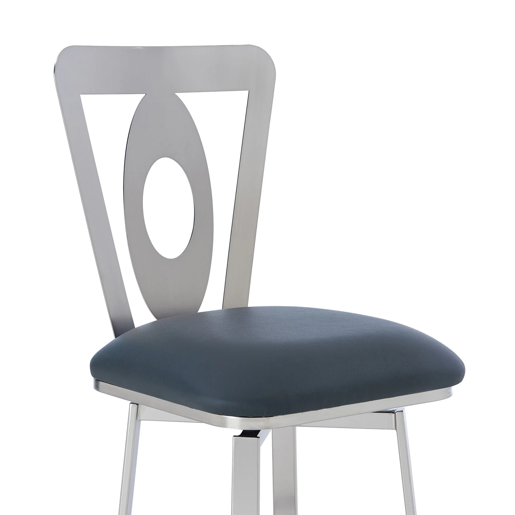 Lola Contemporary 26" Counter Height Barstool in Brushed Stainless Steel Finish and Gray Faux Leather - Image 4