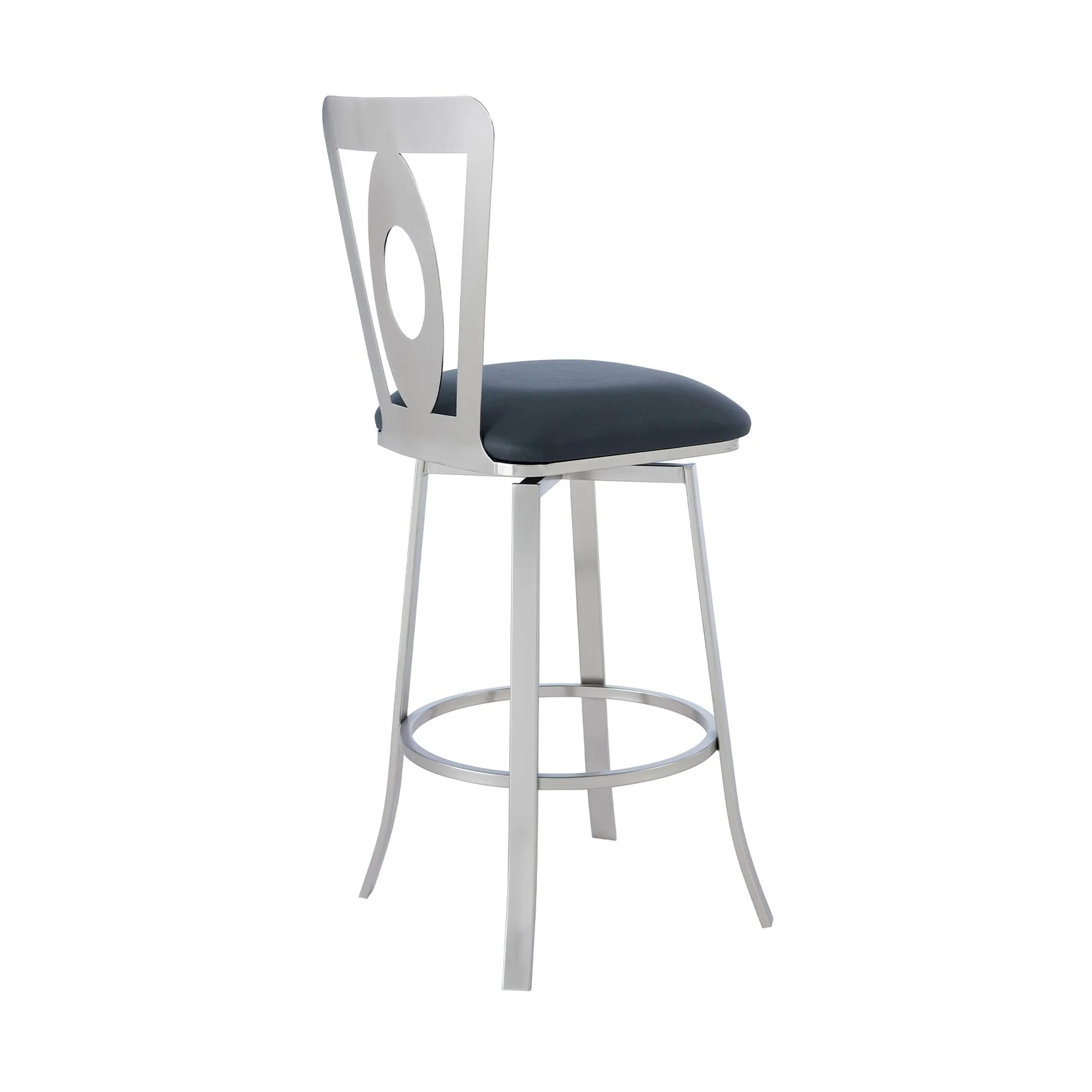 Lola Contemporary 30" Bar Height Barstool in Brushed Stainless Steel Finish and Gray Faux Leather - Image 3