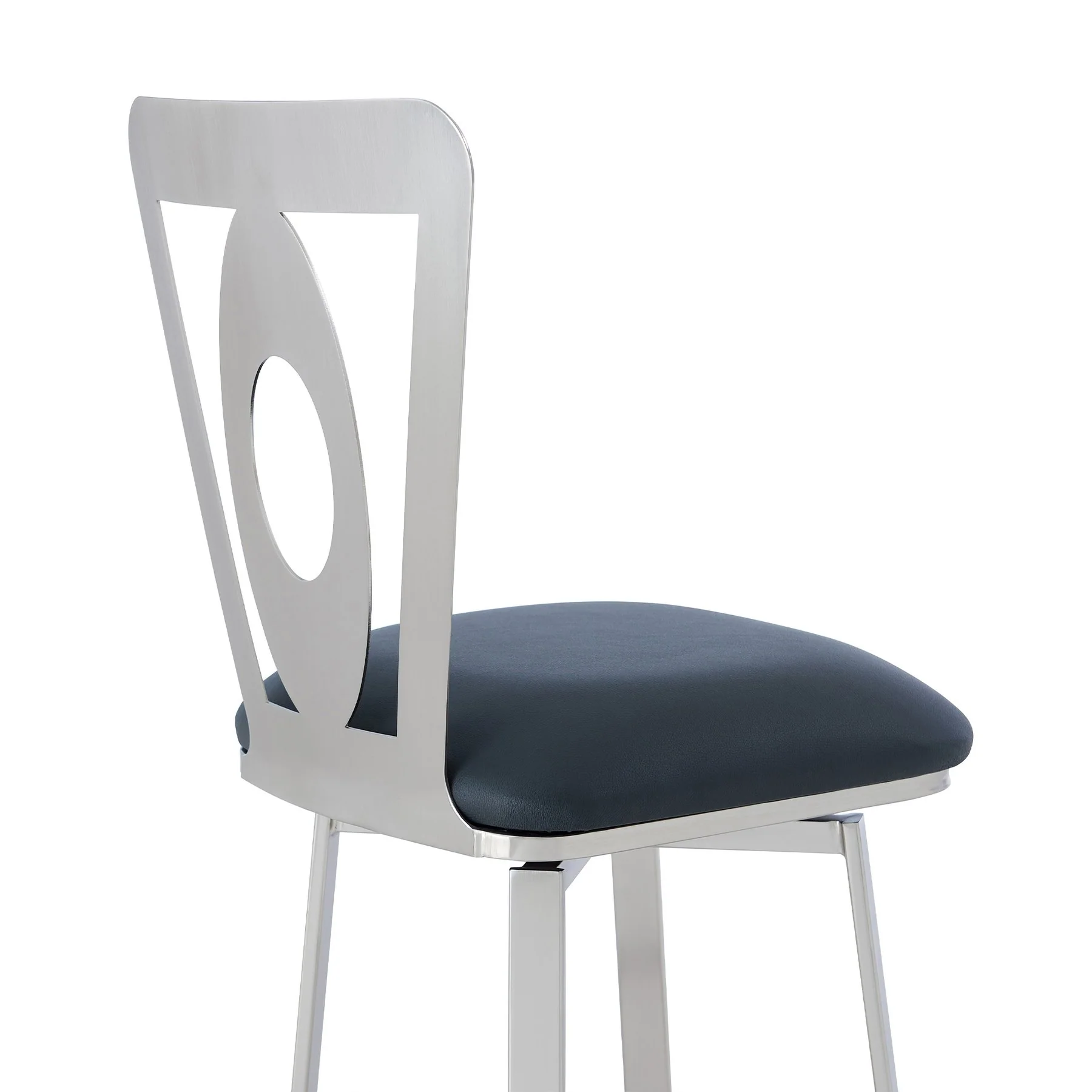 Lola Contemporary 30" Bar Height Barstool in Brushed Stainless Steel Finish and Gray Faux Leather - Image 5