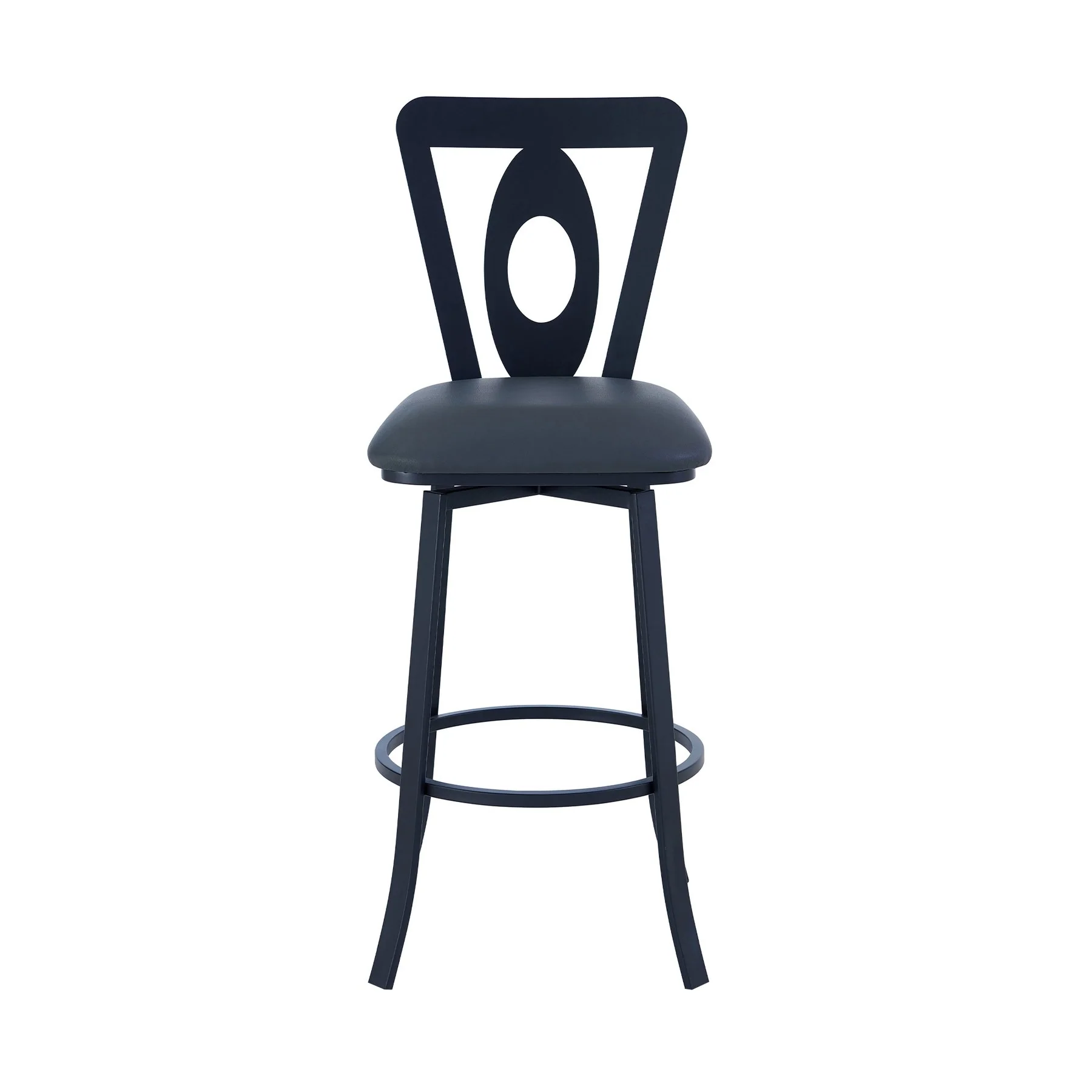 Lola Contemporary 30" Bar Height Barstool in Matte Black Finish and Gray Faux Leather - Image 2