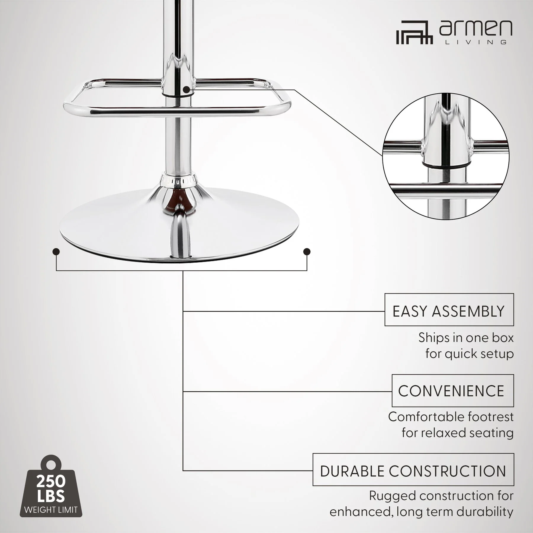 London Gray Faux Leather Adjustable Height Swivel Walnut Wood and Chrome Bar Stool - Image 10