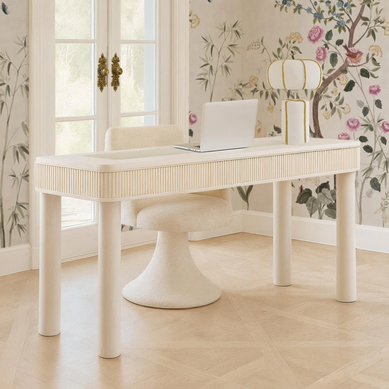 Looma White and Green Cotton Mache Table Lamp - Image 2