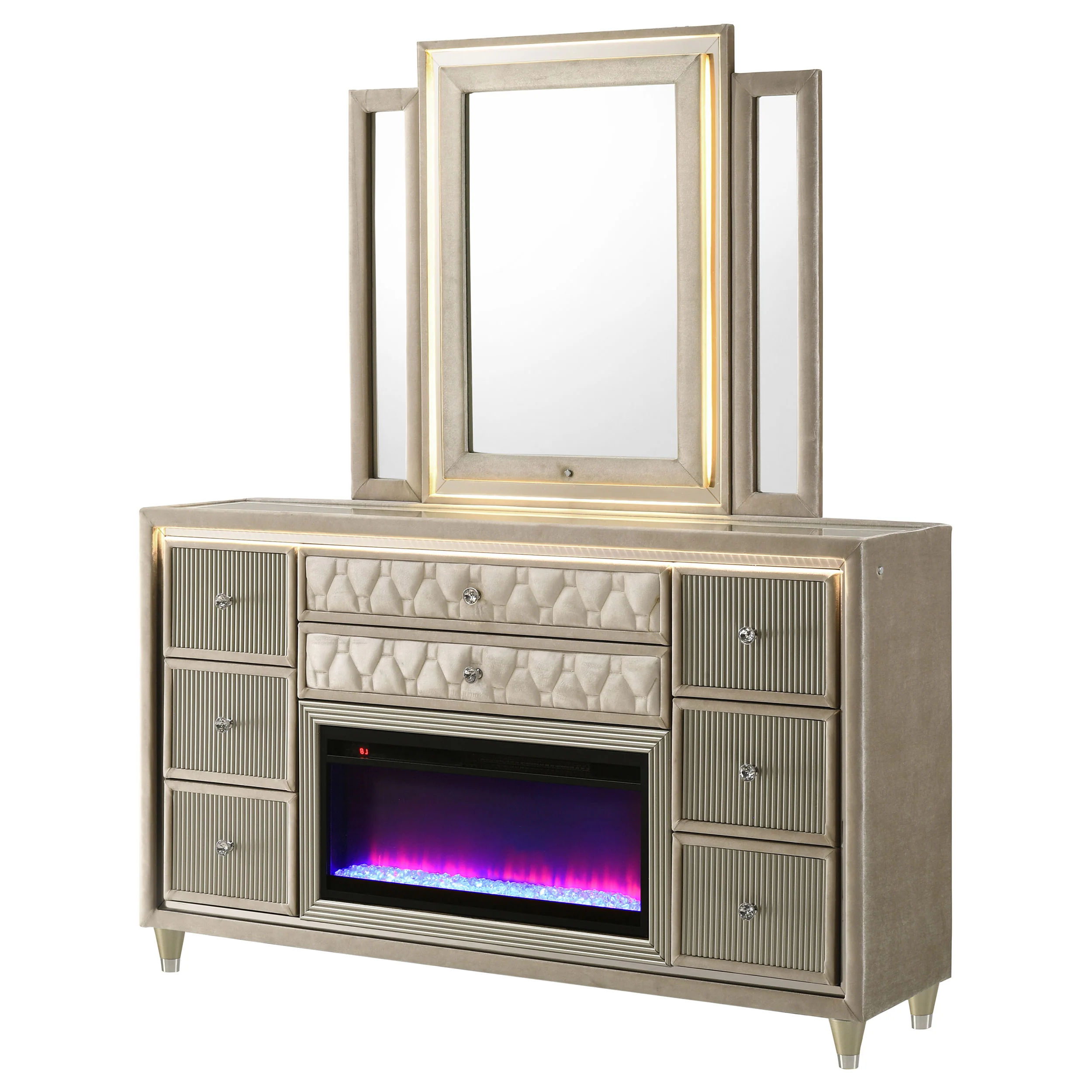 Lorient LED Dresser with LED Mirror and Flame Visualizer - Image 4