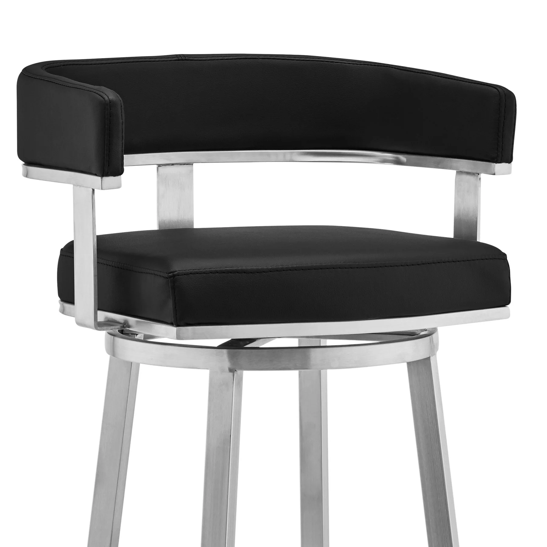 Lorin 26" Black Faux Leather and Brushed Stainless Steel Swivel Bar Stool - Image 4