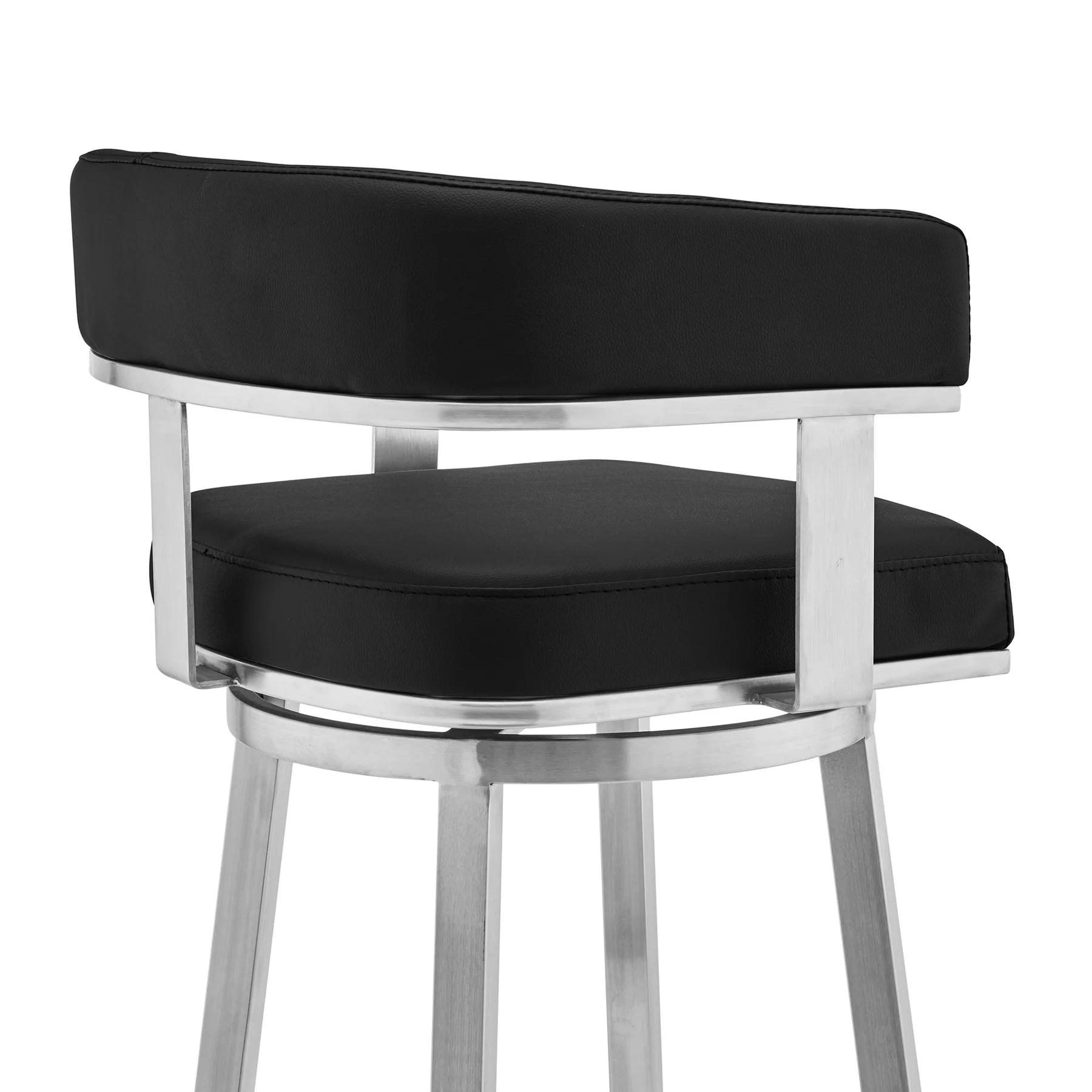 Lorin 26" Black Faux Leather and Brushed Stainless Steel Swivel Bar Stool - Image 5