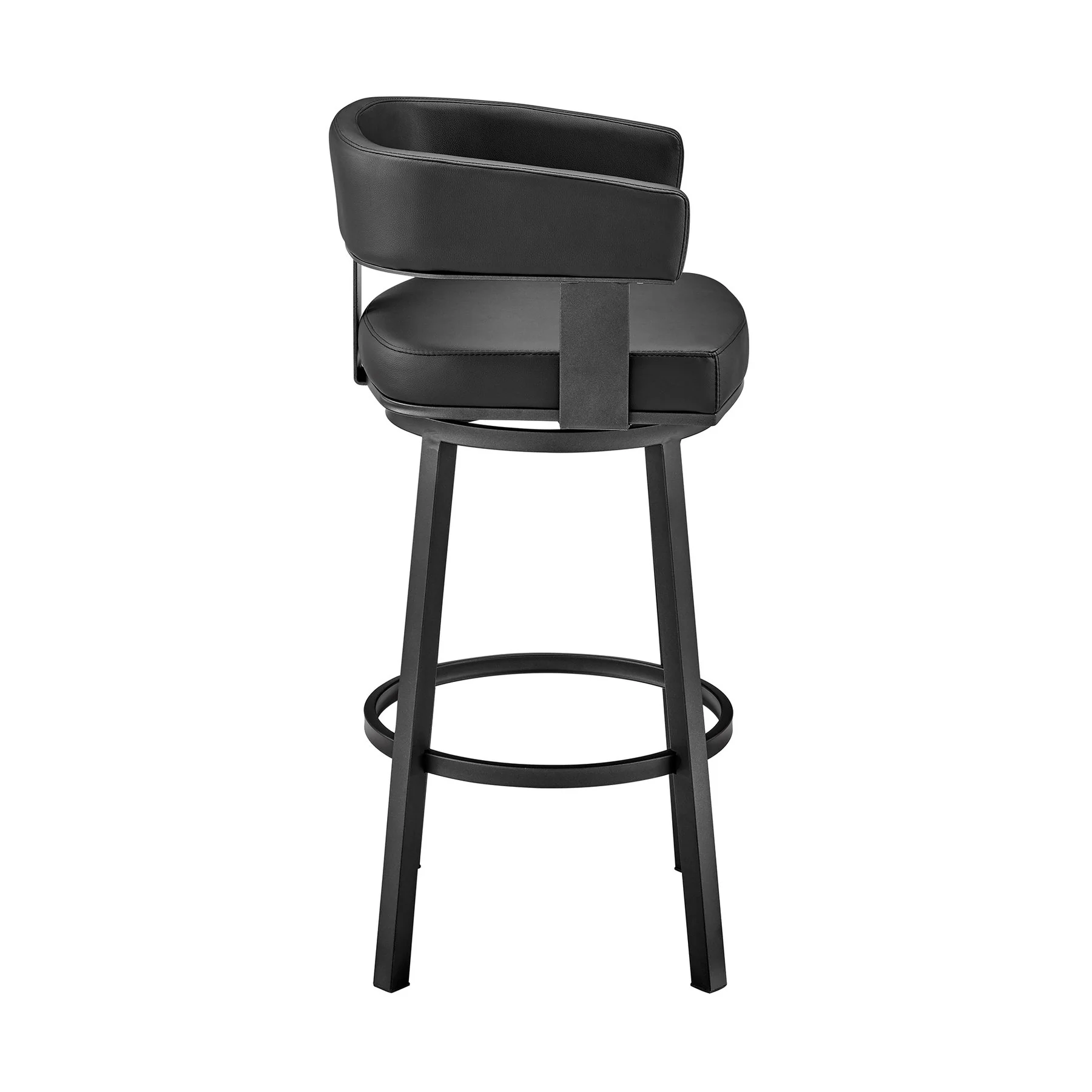 Lorin 26" Counter Height Swivel Bar Stool in Black Finish and Black Faux Leather - Image 3