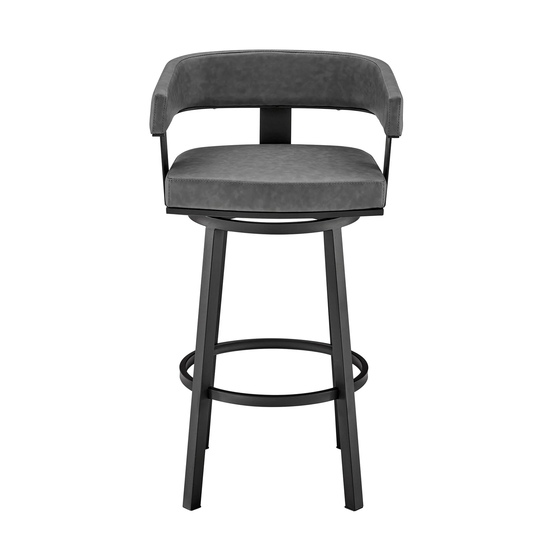 Lorin 26" Counter Height Swivel Bar Stool in Black Finish and Gray Faux Leather - Image 2