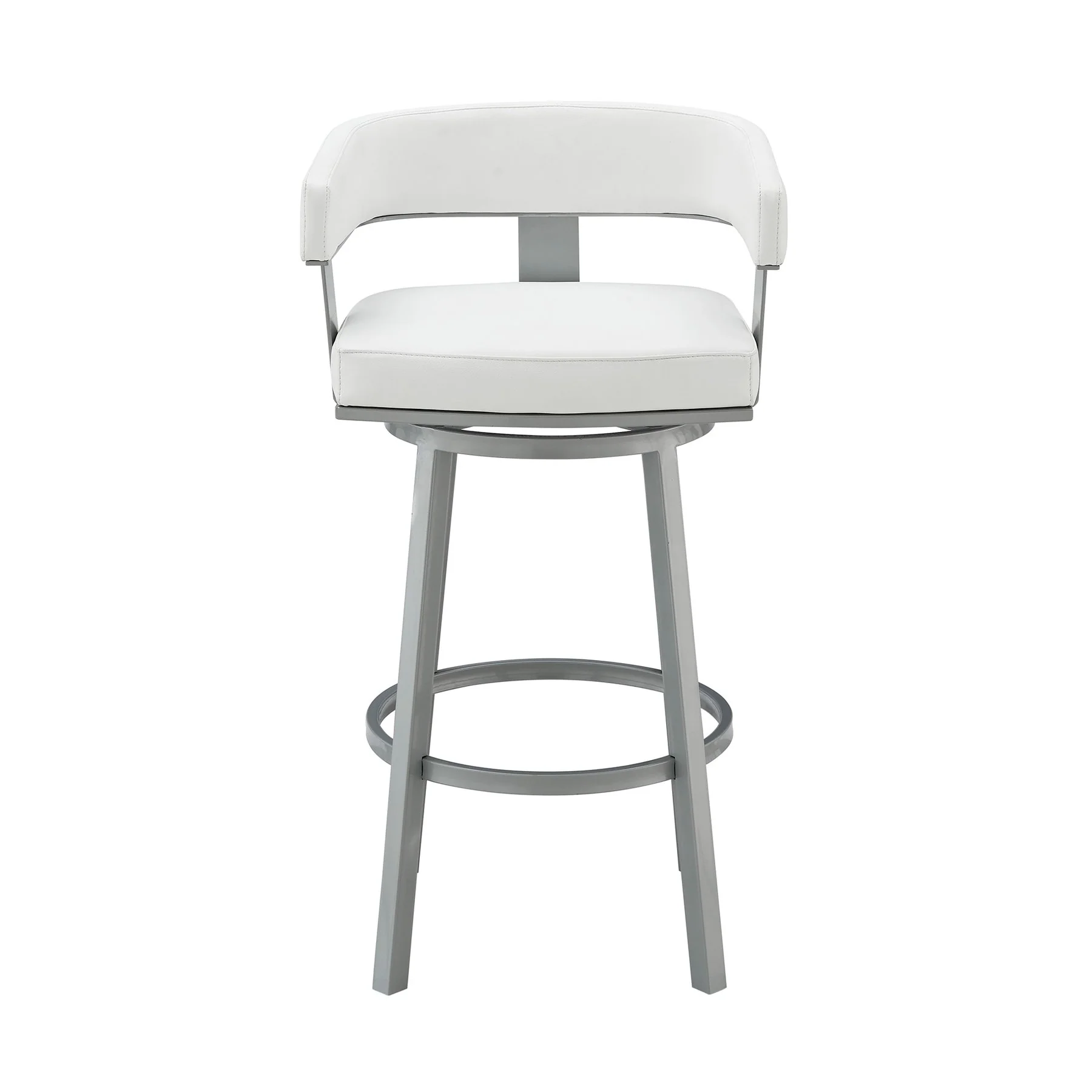 Lorin 26" Counter Height Swivel Bar Stool in Silver Finish with White Faux Leather - Image 2