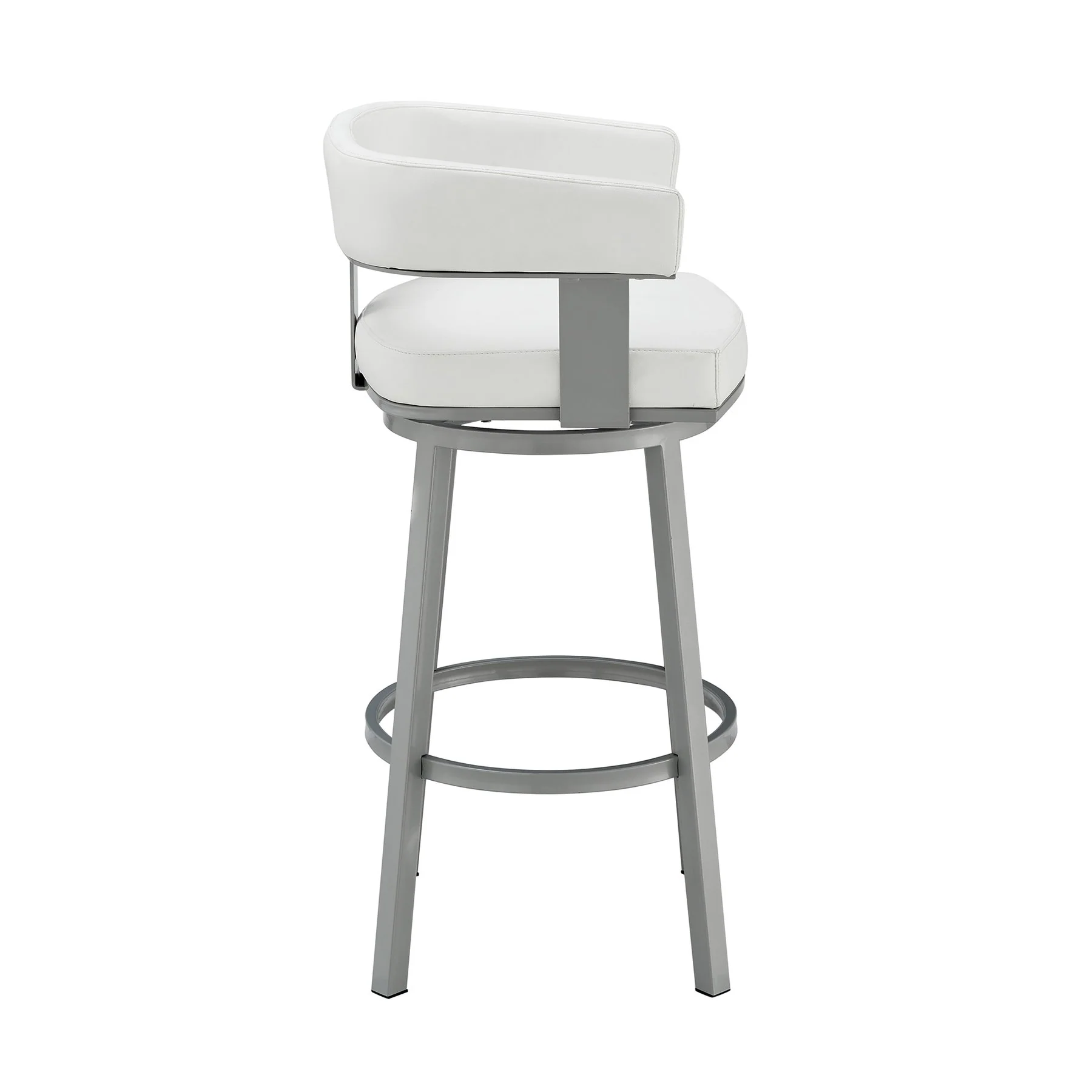 Lorin 26" Counter Height Swivel Bar Stool in Silver Finish with White Faux Leather - Image 3