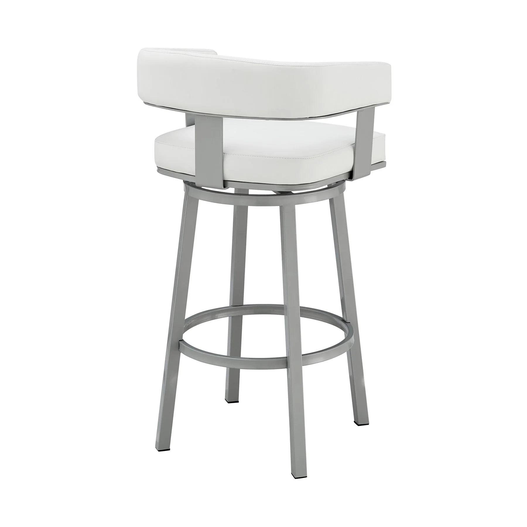 Lorin 26" Counter Height Swivel Bar Stool in Silver Finish with White Faux Leather - Image 4