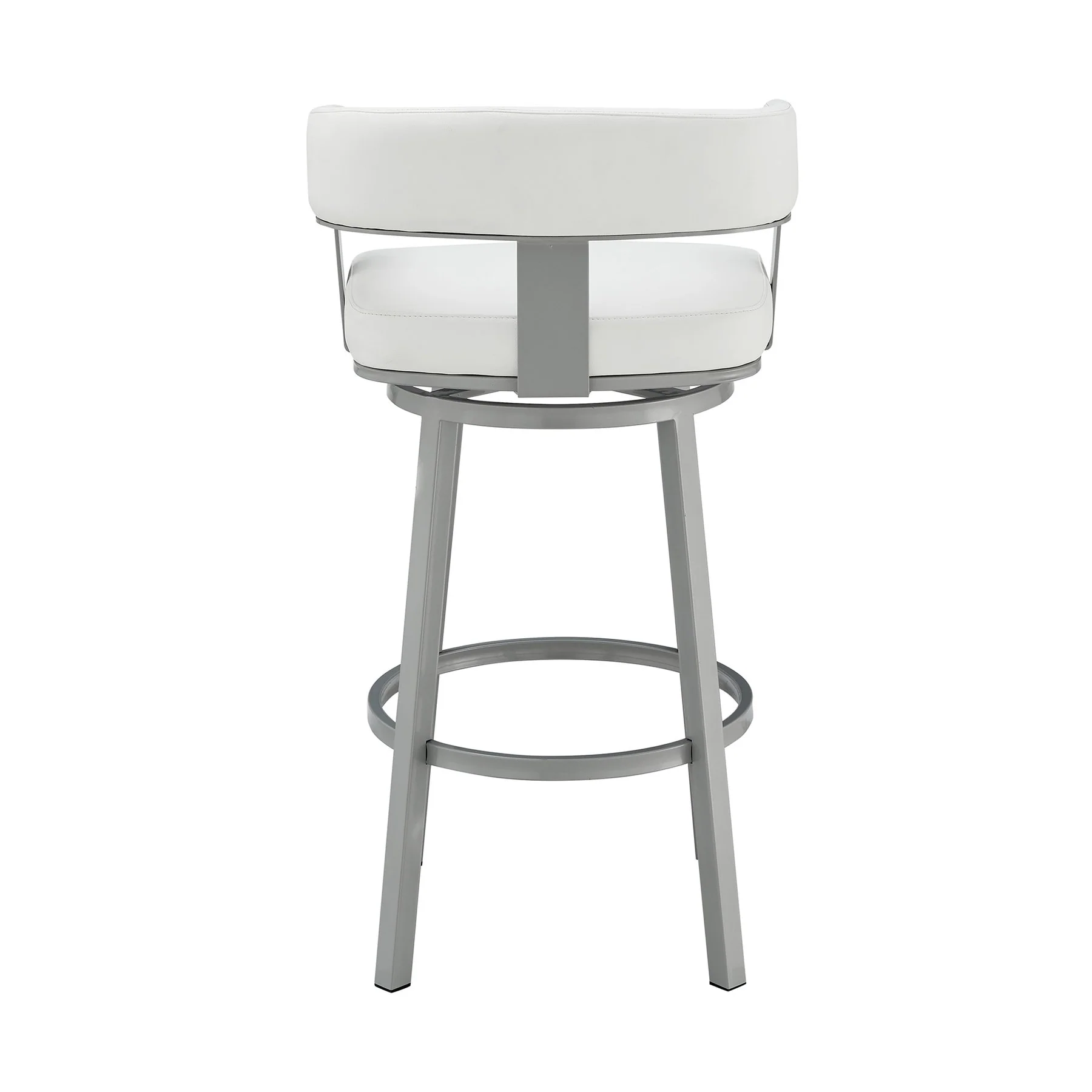 Lorin 26" Counter Height Swivel Bar Stool in Silver Finish with White Faux Leather - Image 5