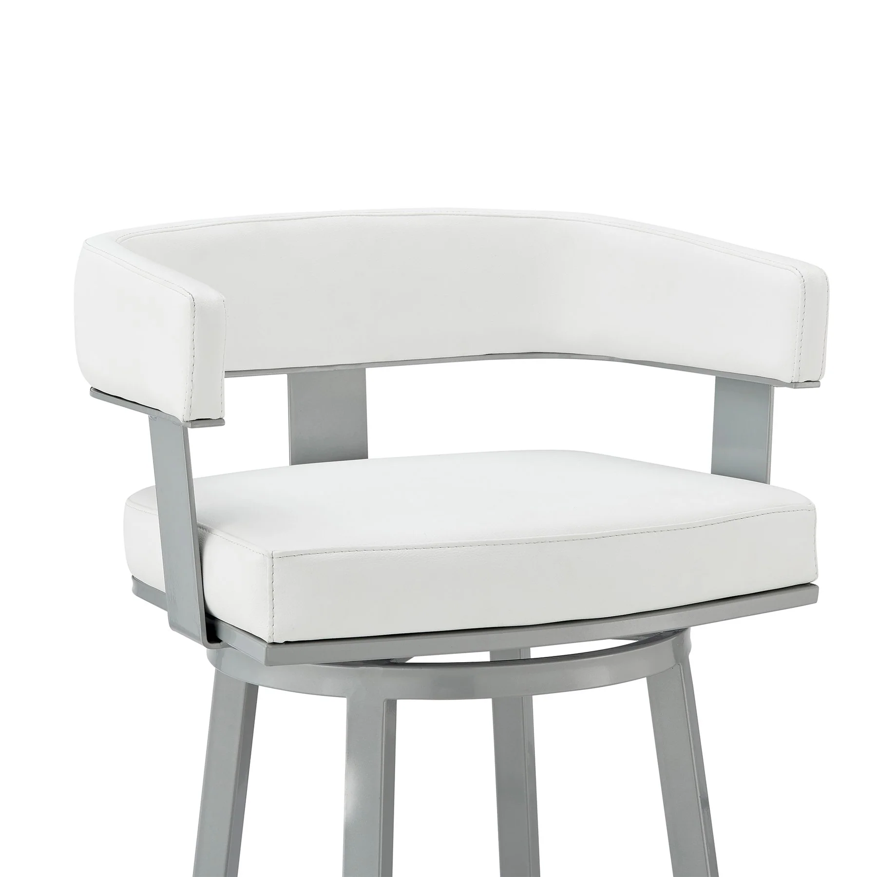 Lorin 26" Counter Height Swivel Bar Stool in Silver Finish with White Faux Leather - Image 6