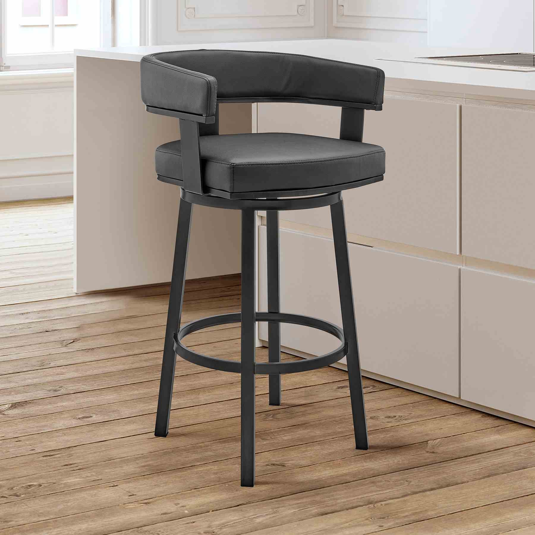 Lorin 30" Bar Height Swivel Bar Stool in Black Finish and Black Faux Leather - Image 10