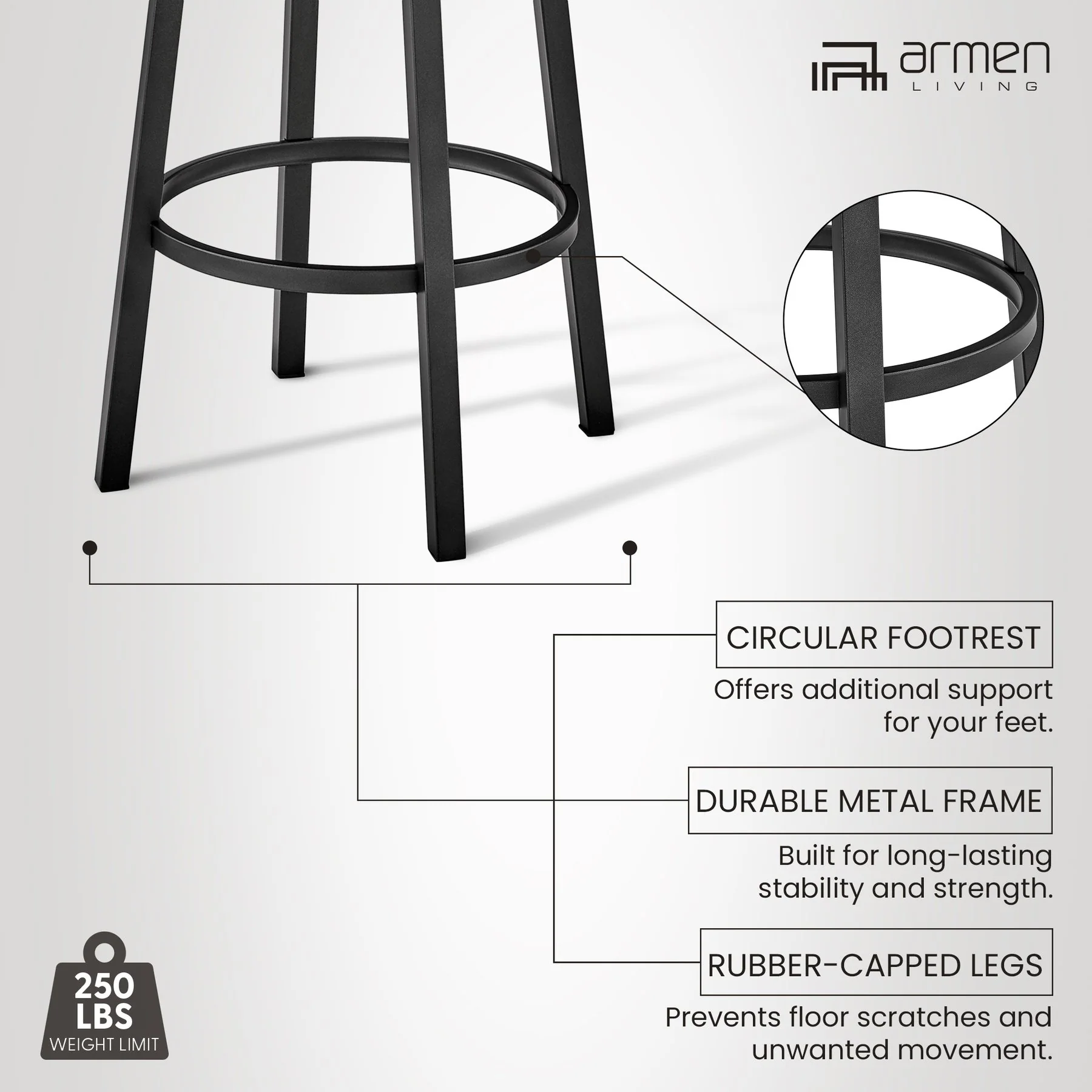 Lorin 30" Bar Height Swivel Bar Stool in Black Finish and Black Faux Leather - Image 12