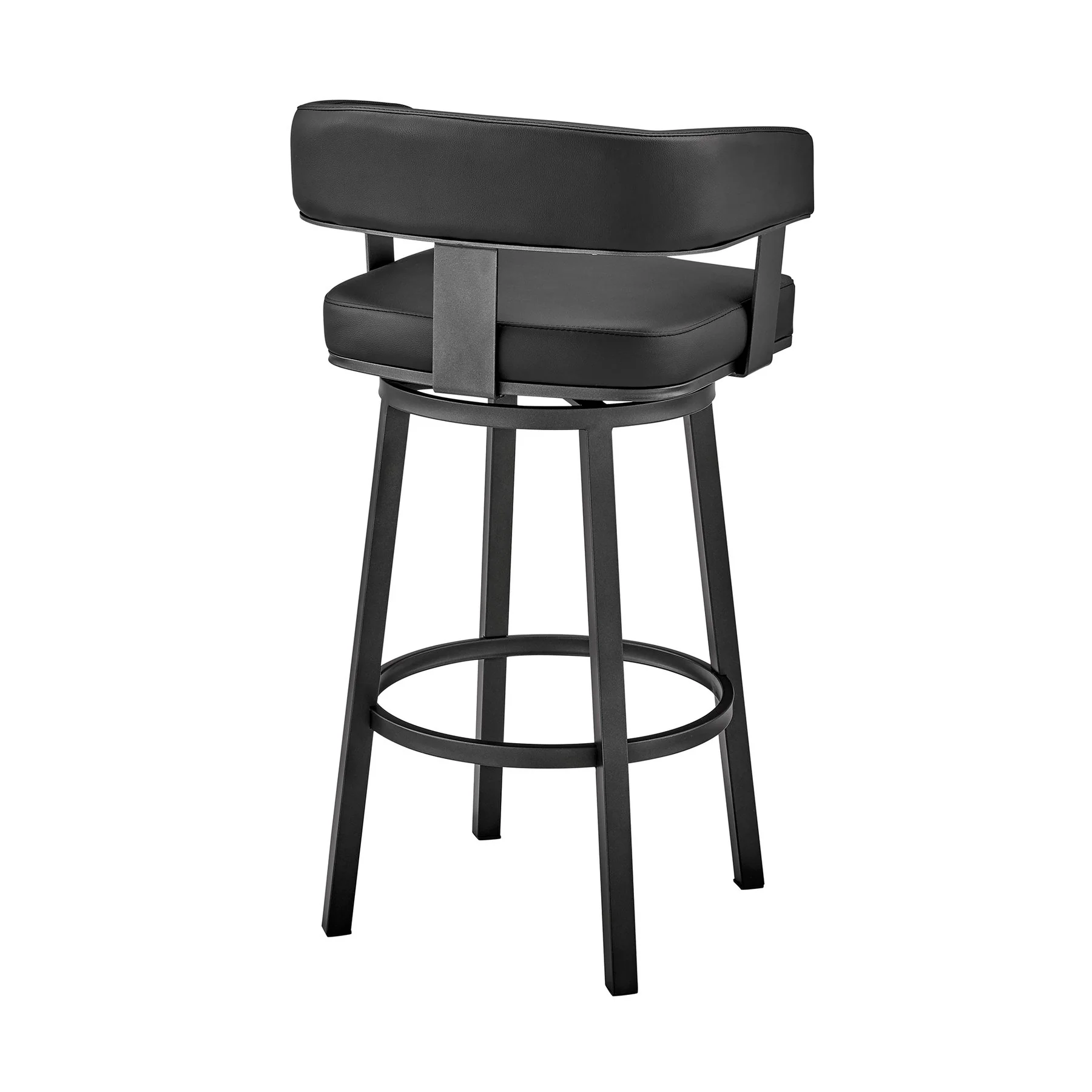 Lorin 30" Bar Height Swivel Bar Stool in Black Finish and Black Faux Leather - Image 4