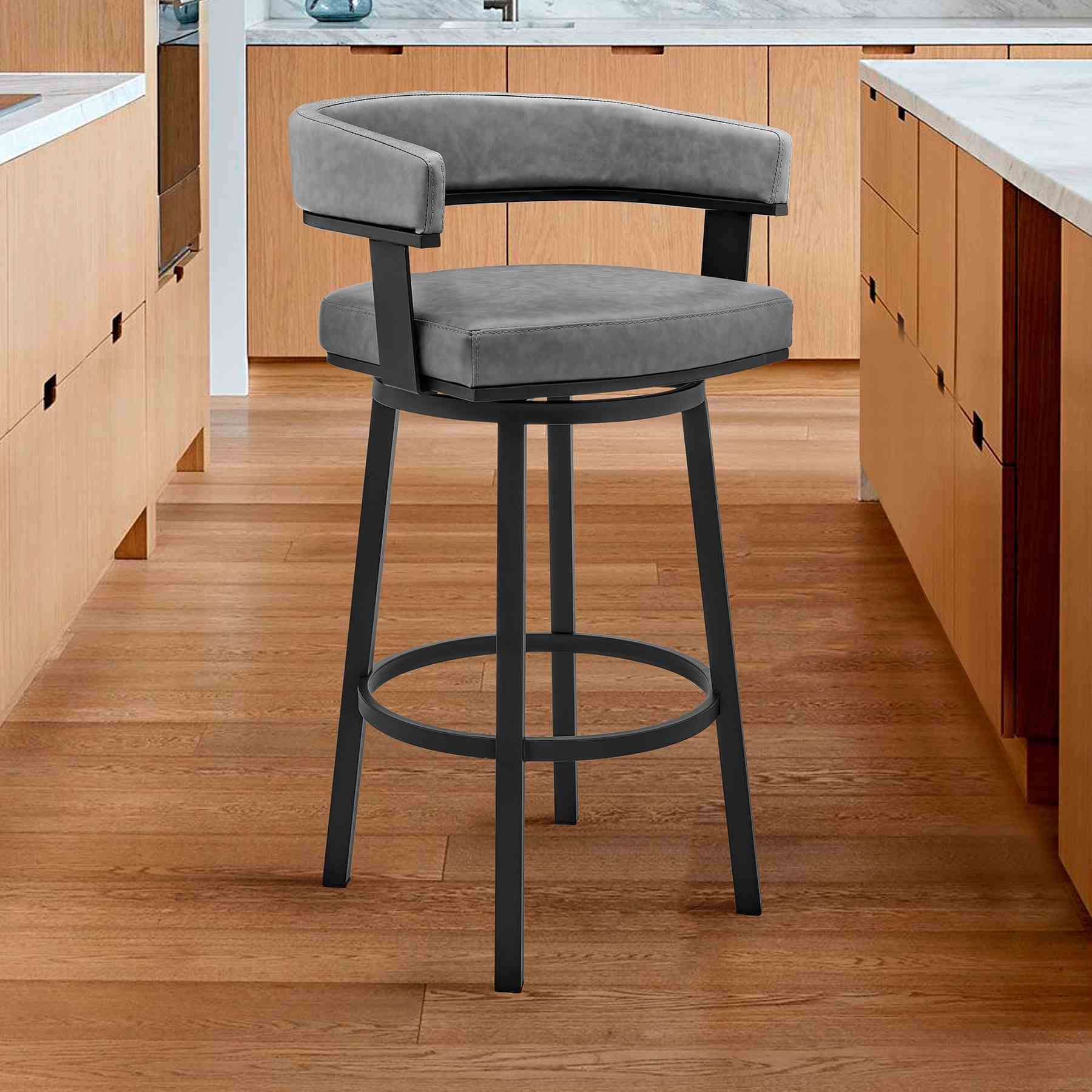 Lorin 30" Bar Height Swivel Bar Stool in Black Finish and Gray Faux Leather - Image 10