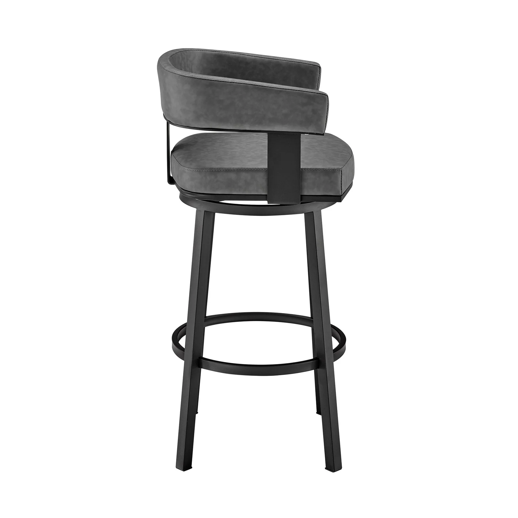 Lorin 30" Bar Height Swivel Bar Stool in Black Finish and Gray Faux Leather - Image 3