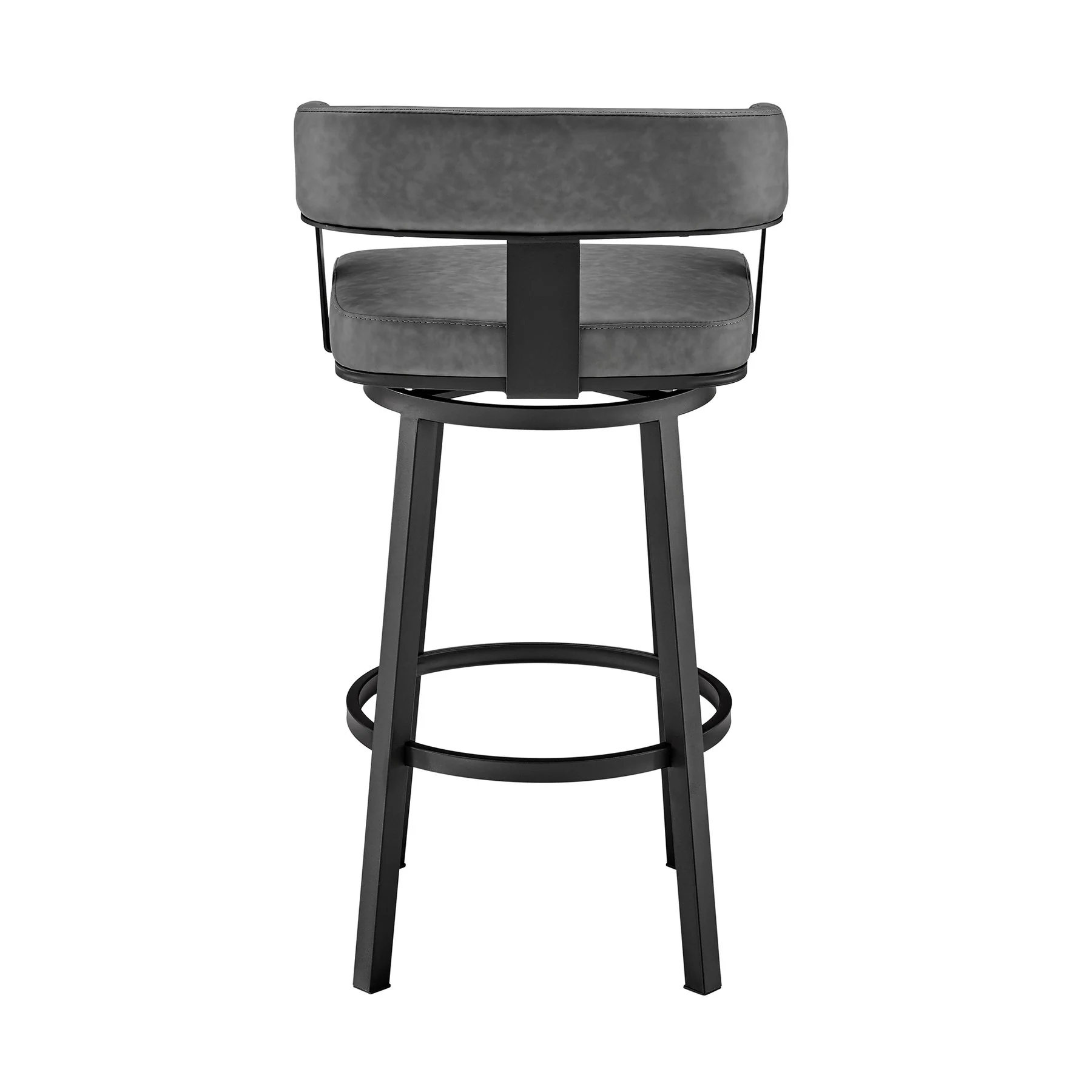 Lorin 30" Bar Height Swivel Bar Stool in Black Finish and Gray Faux Leather - Image 5