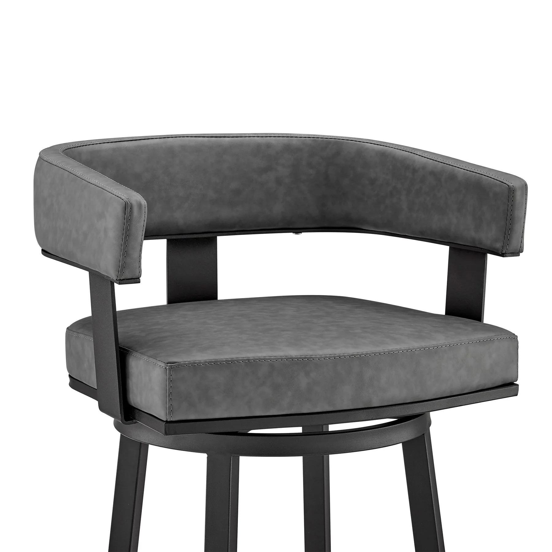 Lorin 30" Bar Height Swivel Bar Stool in Black Finish and Gray Faux Leather - Image 6