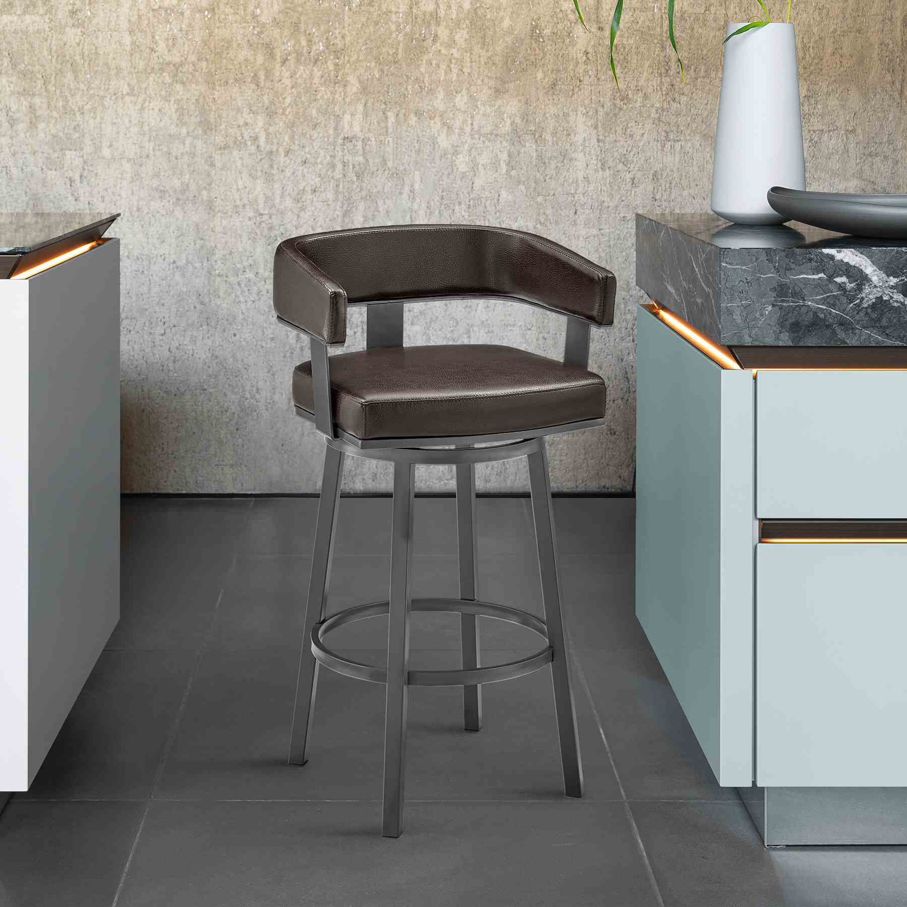 Lorin 30" Bar Height Swivel Bar Stool in Java Finish and Chocolate Faux Leather - Image 10