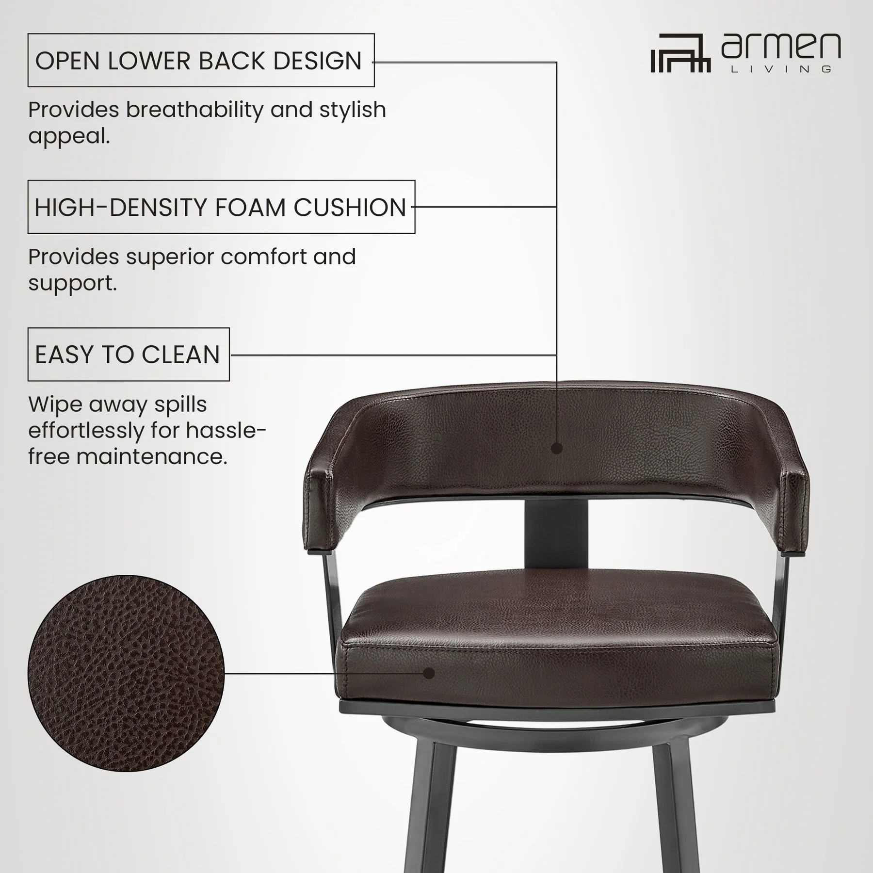 Lorin 30" Bar Height Swivel Bar Stool in Java Finish and Chocolate Faux Leather - Image 11