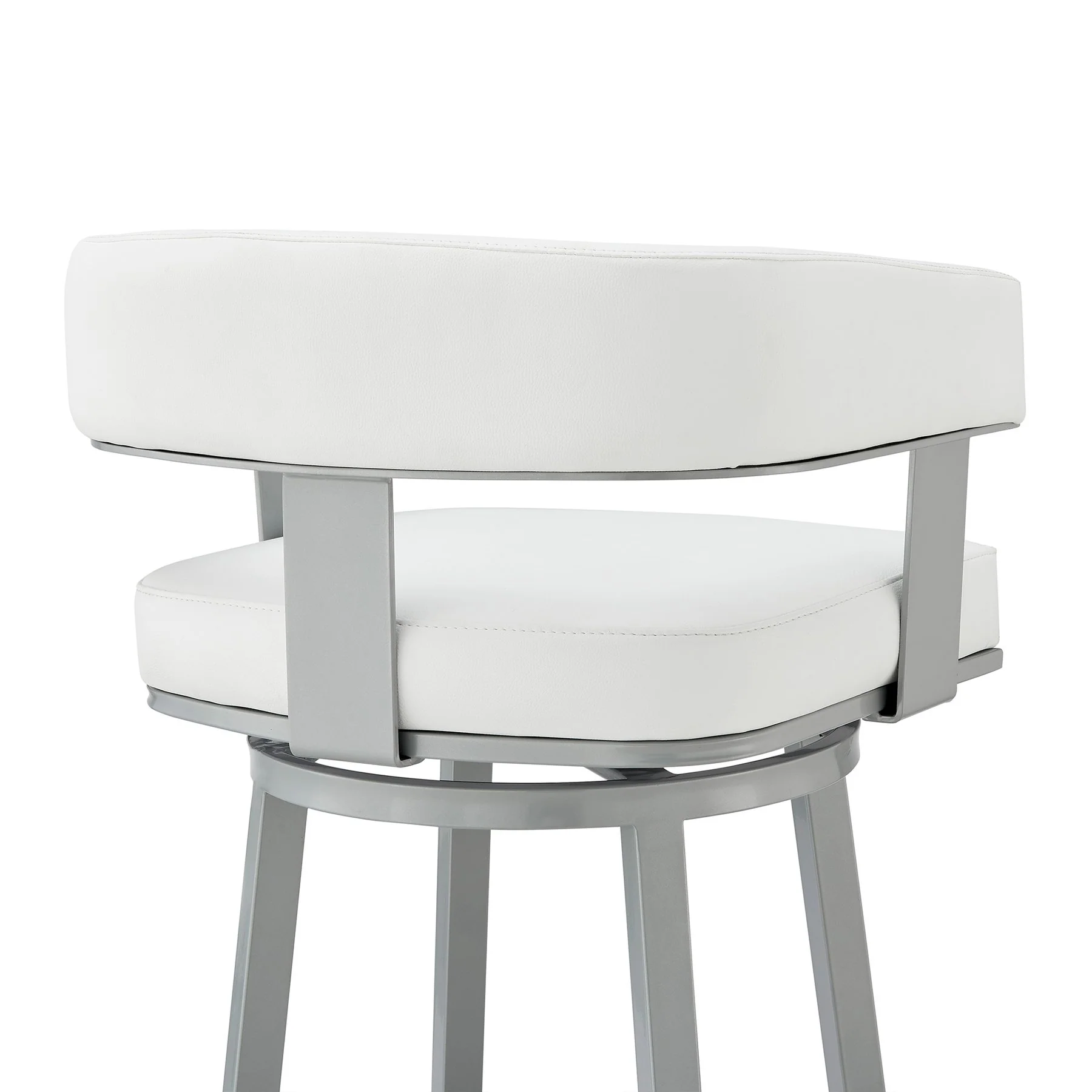 Lorin 30" Bar Height Swivel Bar Stool in Silver Finish with White Faux Leather - Image 7