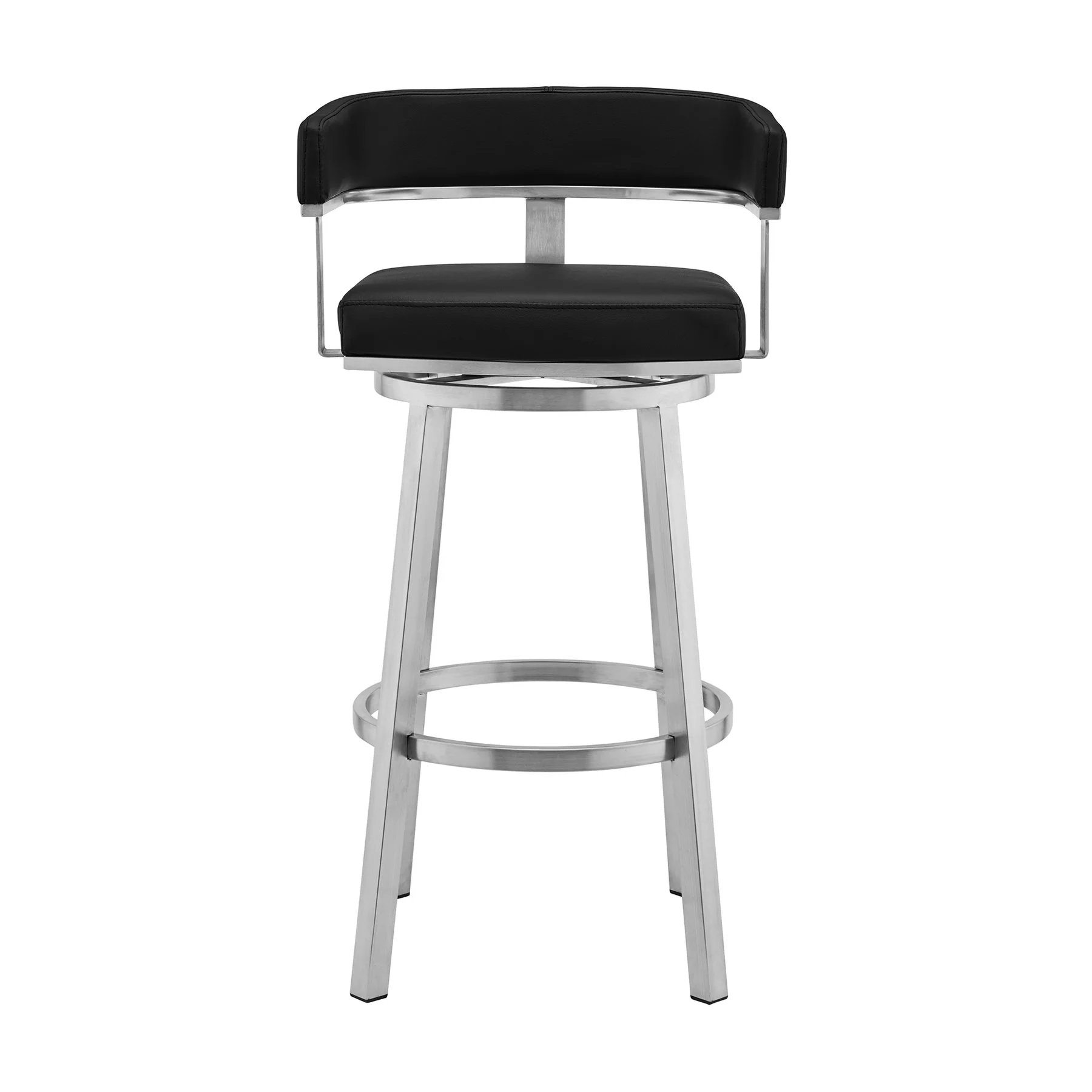 Lorin 30" Black Faux Leather and Brushed Stainless Steel Swivel Bar Stool - Image 2
