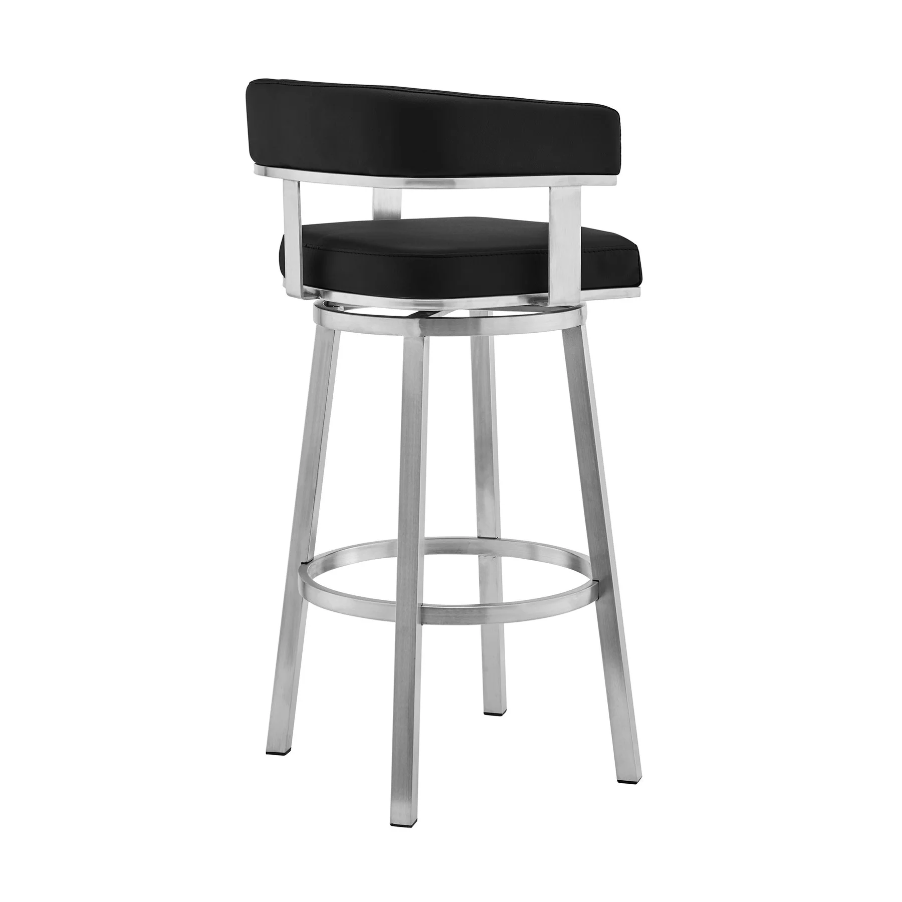 Lorin 30" Black Faux Leather and Brushed Stainless Steel Swivel Bar Stool - Image 3