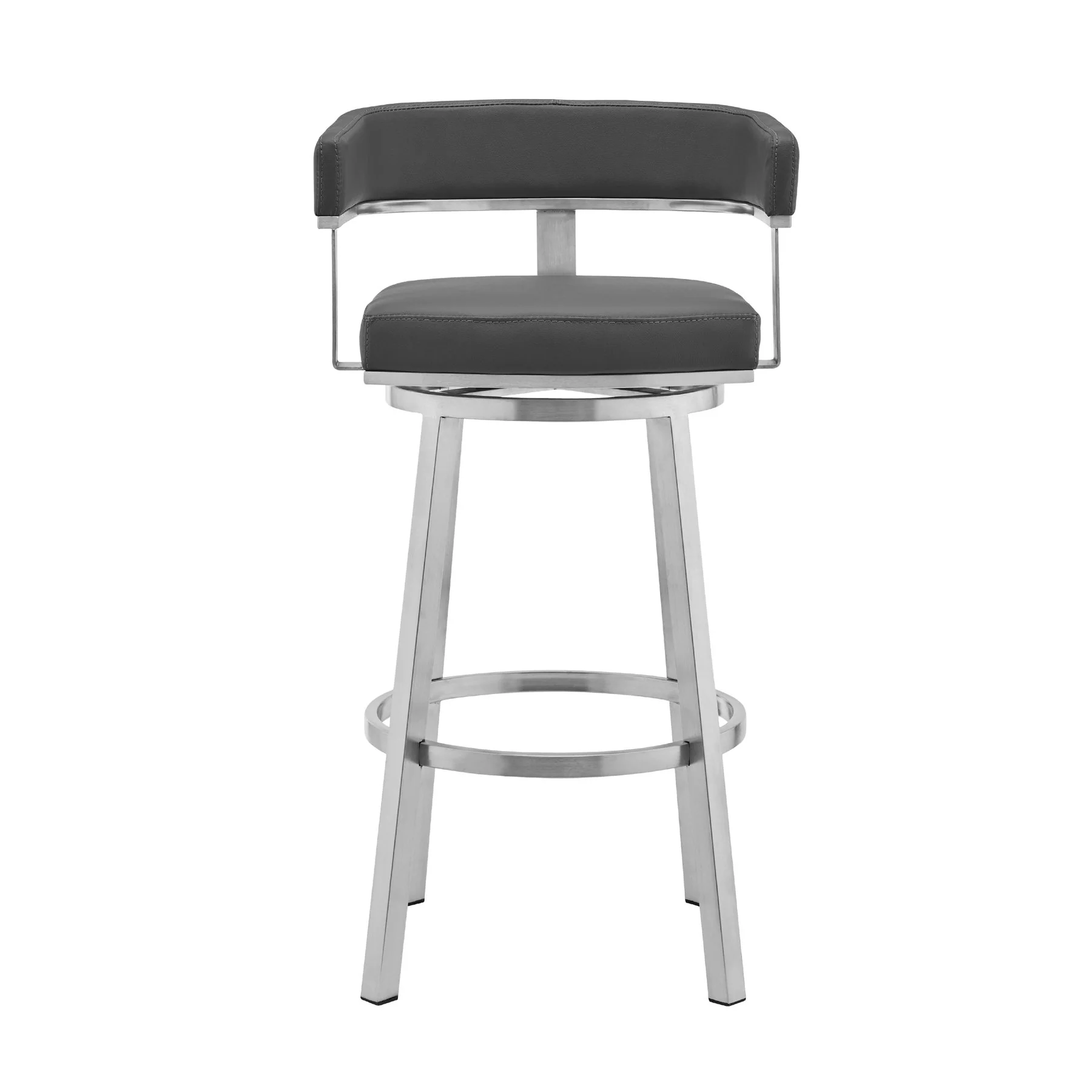 Lorin 30" Gray Faux Leather and Brushed Stainless Steel Swivel Bar Stool - Image 2