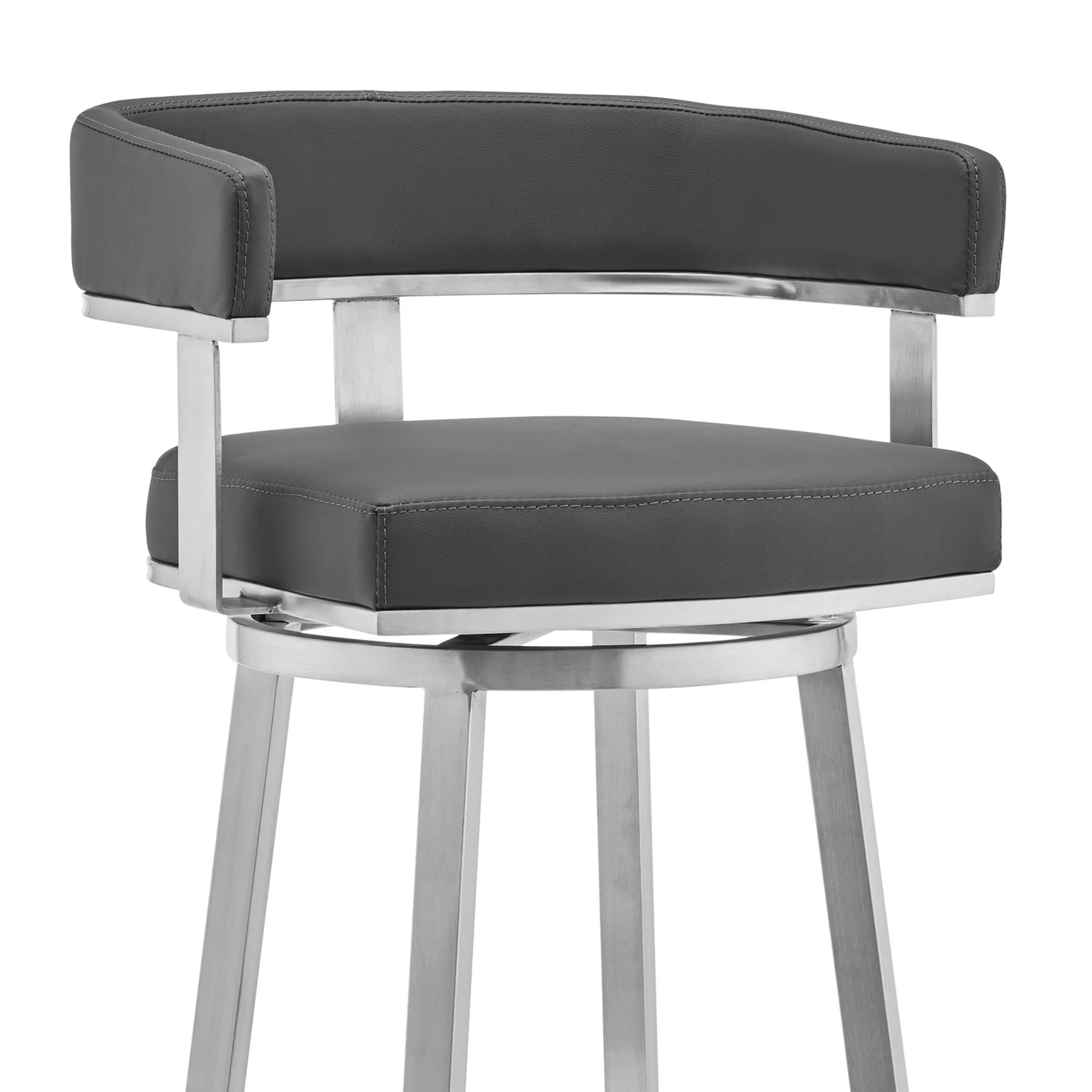 Lorin 30" Gray Faux Leather and Brushed Stainless Steel Swivel Bar Stool - Image 4