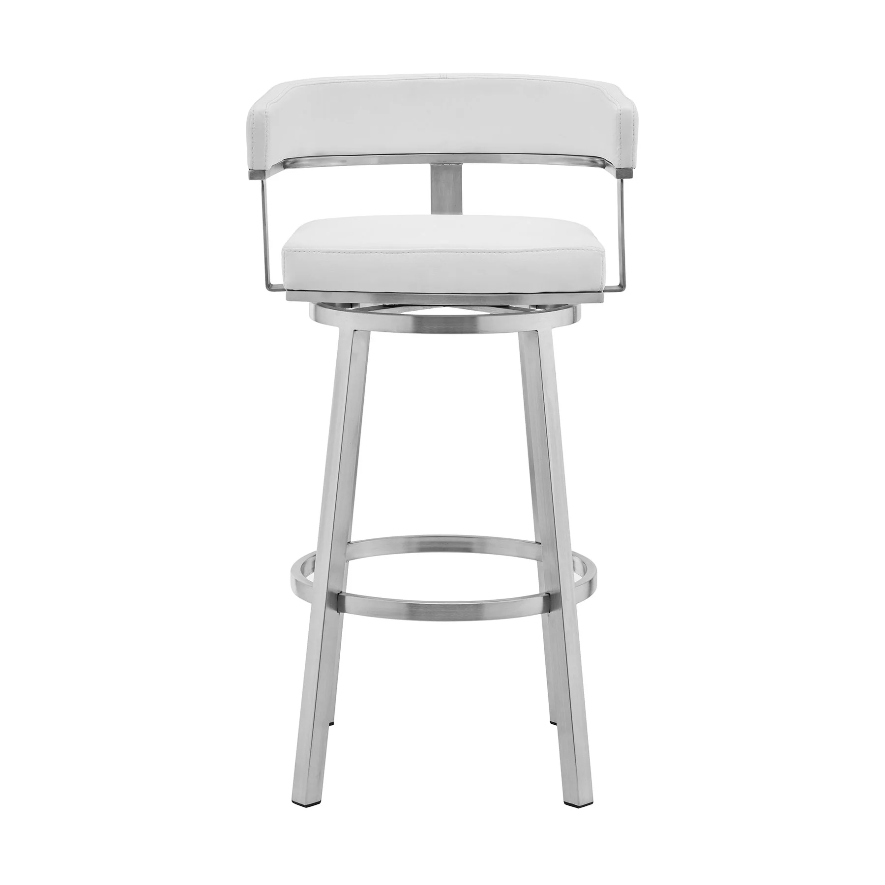 Lorin 30" White Faux Leather and Brushed Stainless Steel Swivel Bar Stool - Image 2