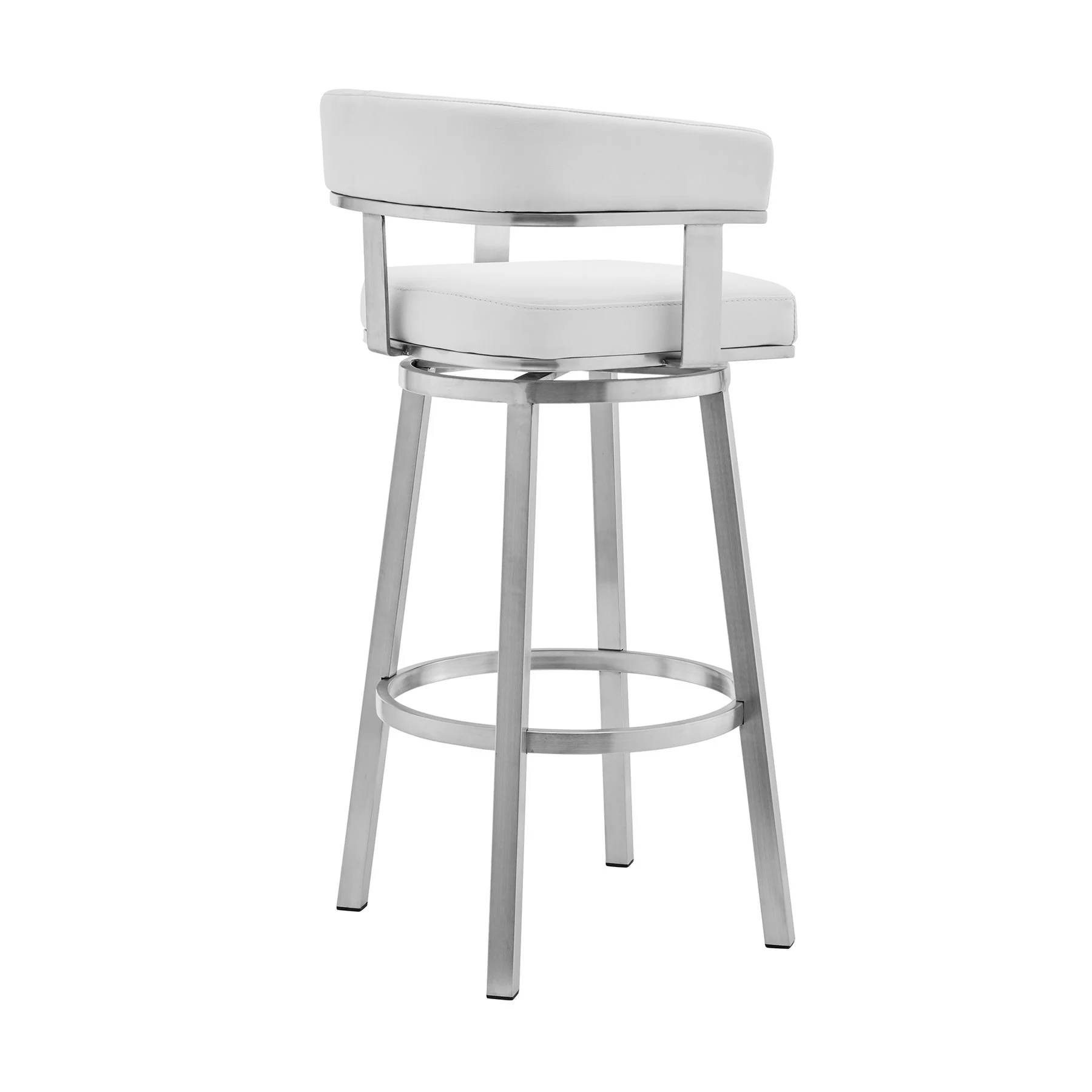Lorin 30" White Faux Leather and Brushed Stainless Steel Swivel Bar Stool - Image 3