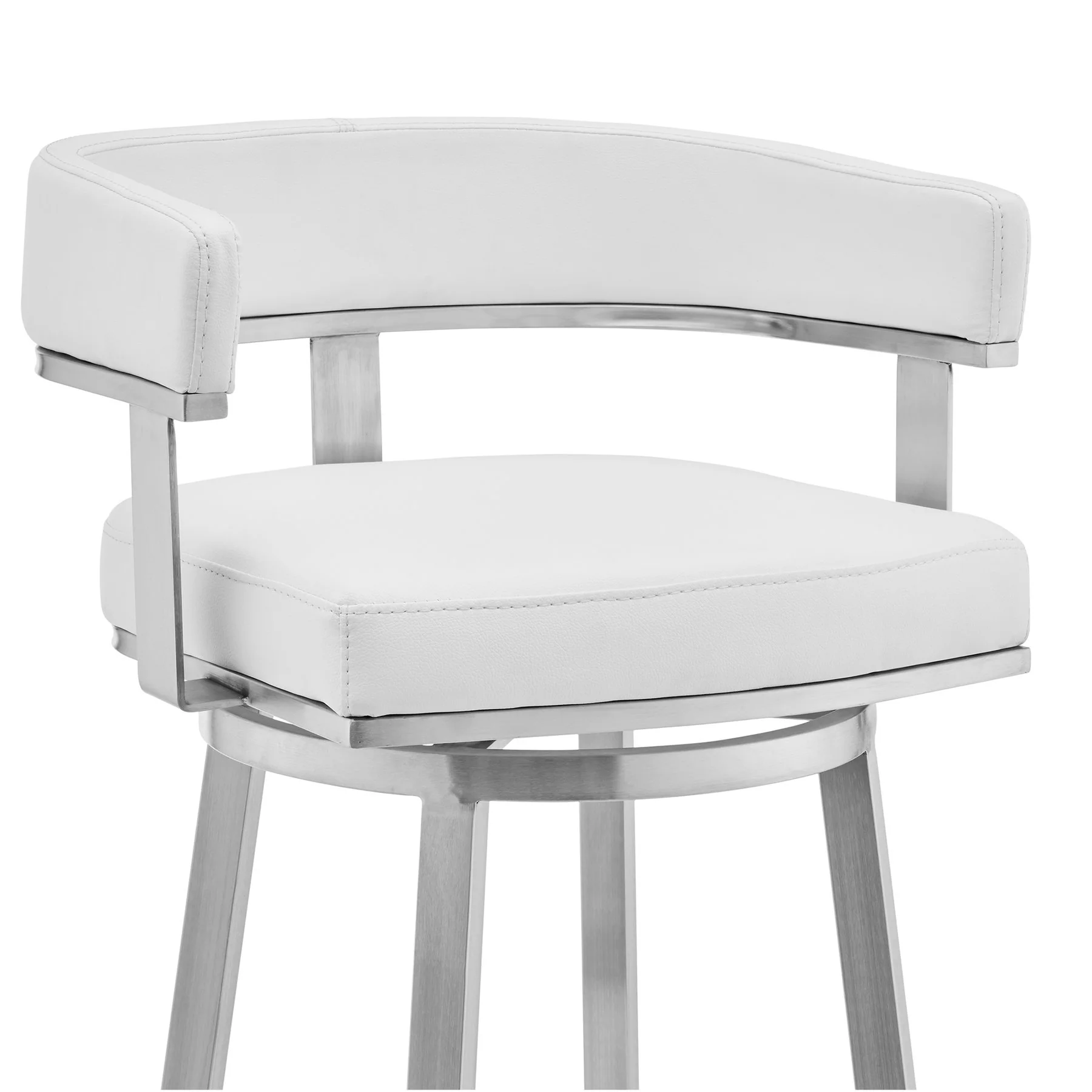 Lorin 30" White Faux Leather and Brushed Stainless Steel Swivel Bar Stool - Image 4