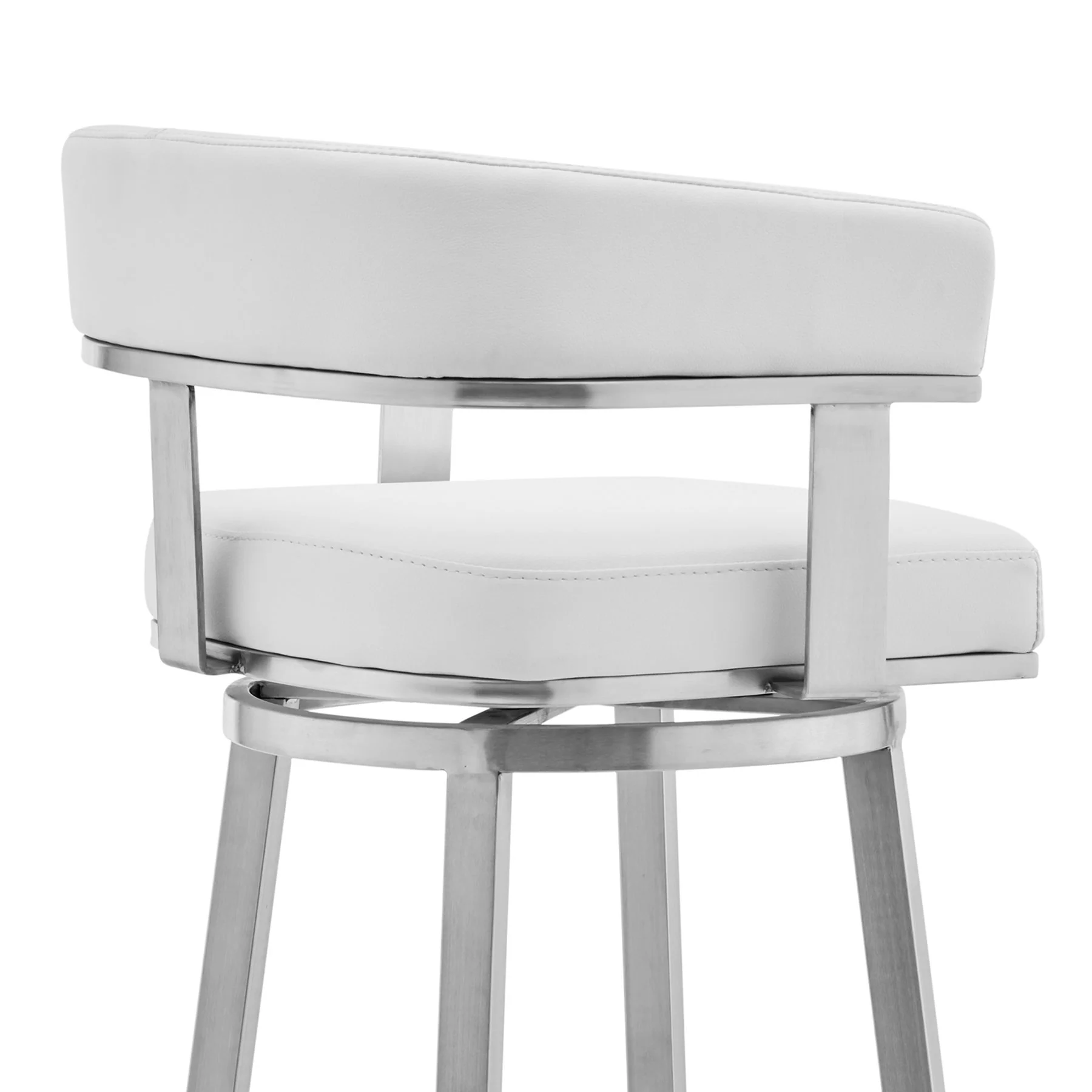 Lorin 30" White Faux Leather and Brushed Stainless Steel Swivel Bar Stool - Image 5