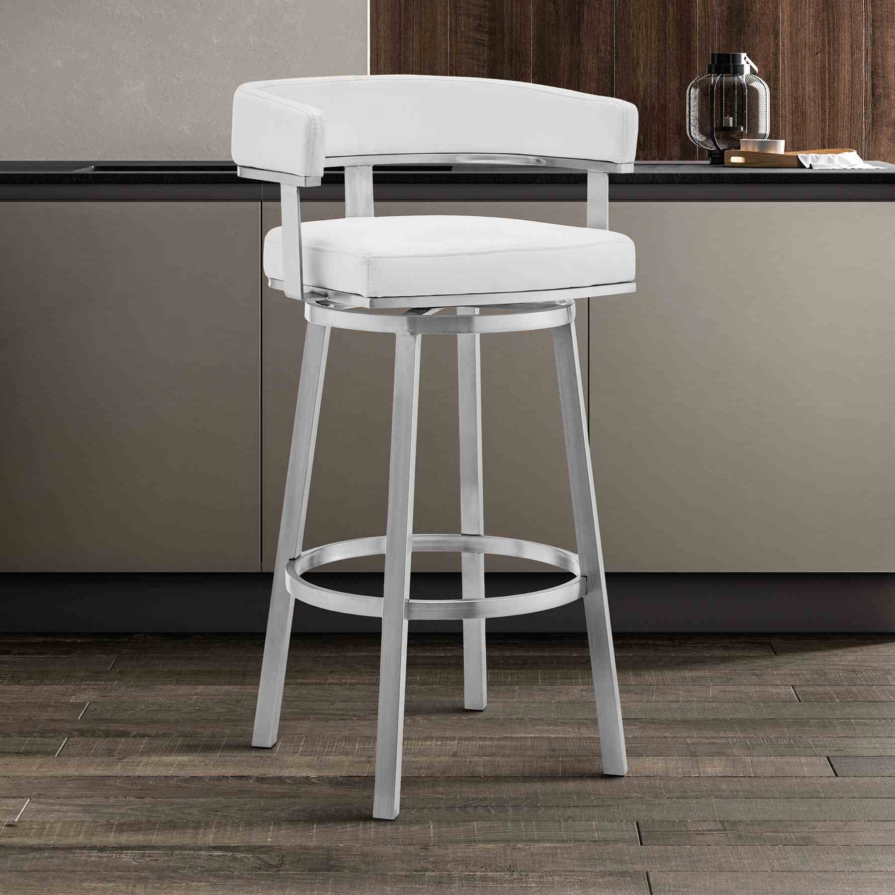Lorin 30" White Faux Leather and Brushed Stainless Steel Swivel Bar Stool - Image 8