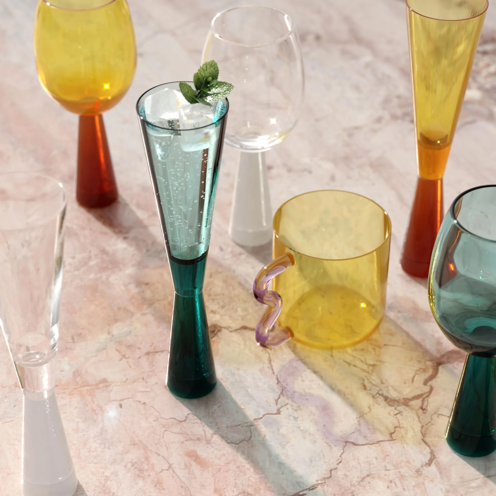 Lottie Amber and Pink Water Glass - Set of 4 - Image 2