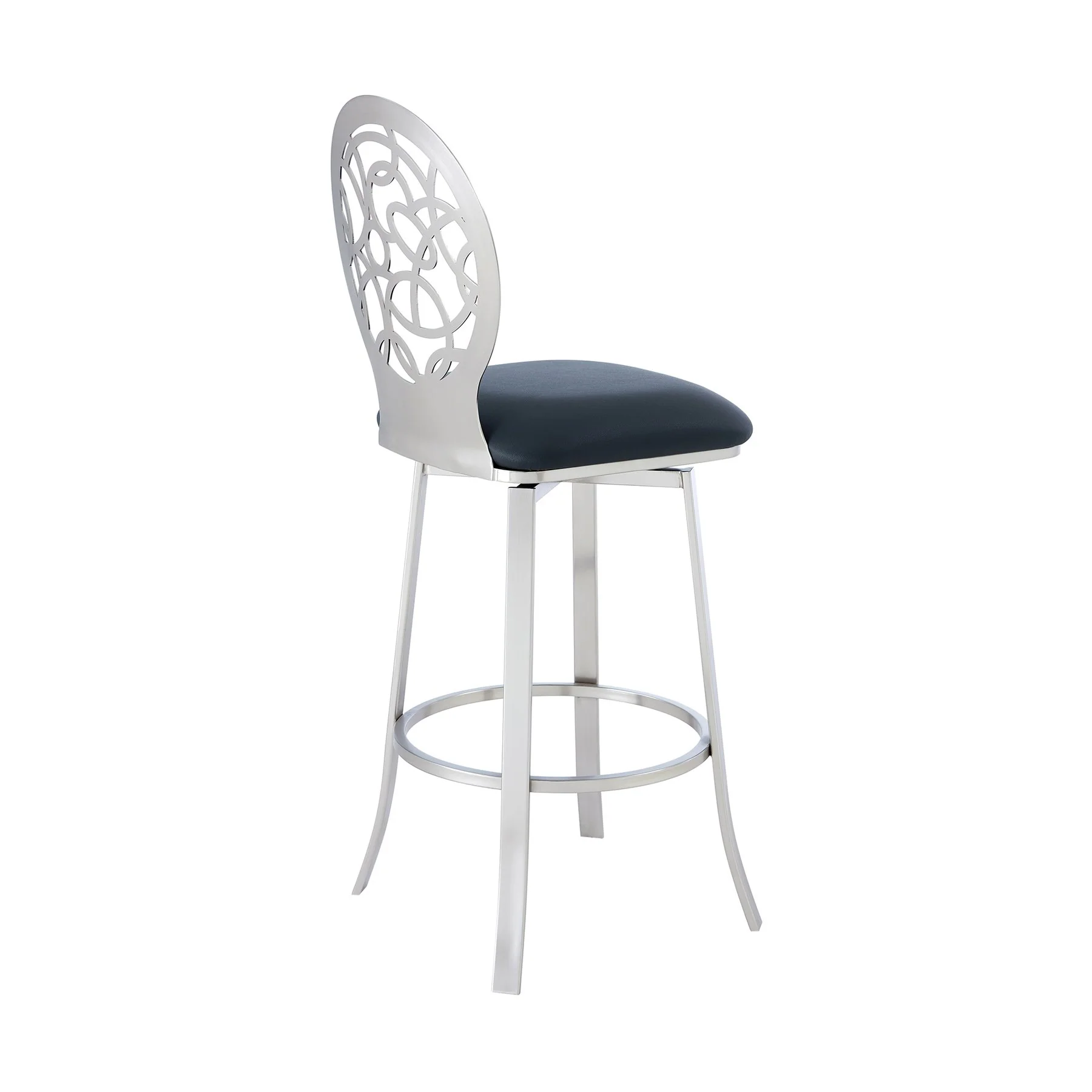 Lotus Contemporary 26" Counter Height Barstool in Brushed Stainless Steel Finish and Gray Faux Leather - Image 3
