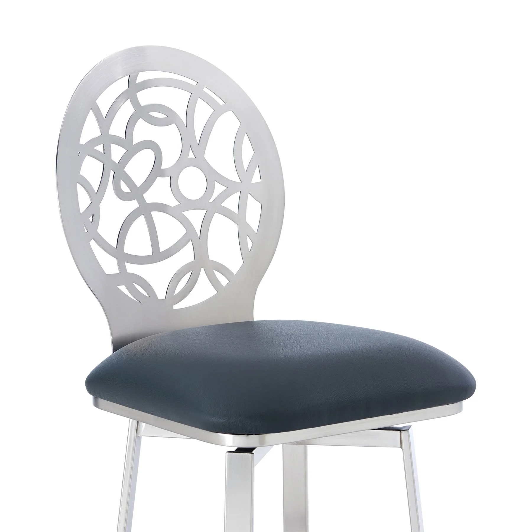 Lotus Contemporary 26" Counter Height Barstool in Brushed Stainless Steel Finish and Gray Faux Leather - Image 4