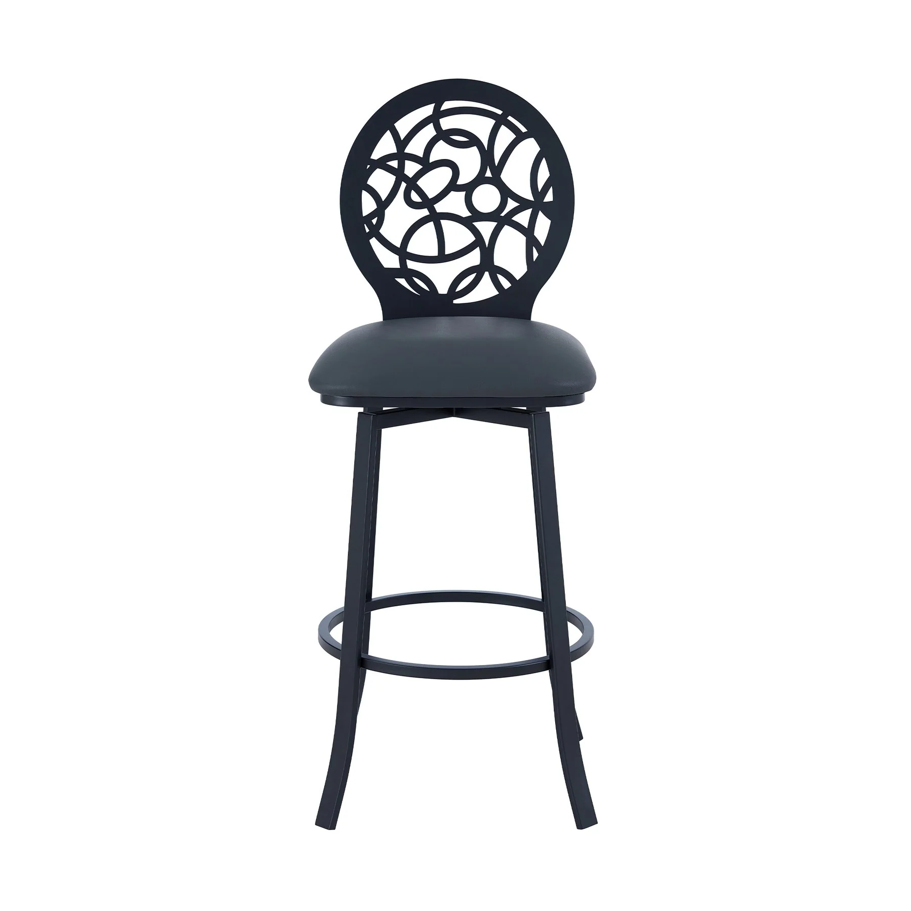 Lotus Contemporary 26" Counter Height Barstool in Matte Black Finish and Gray Faux Leather - Image 2