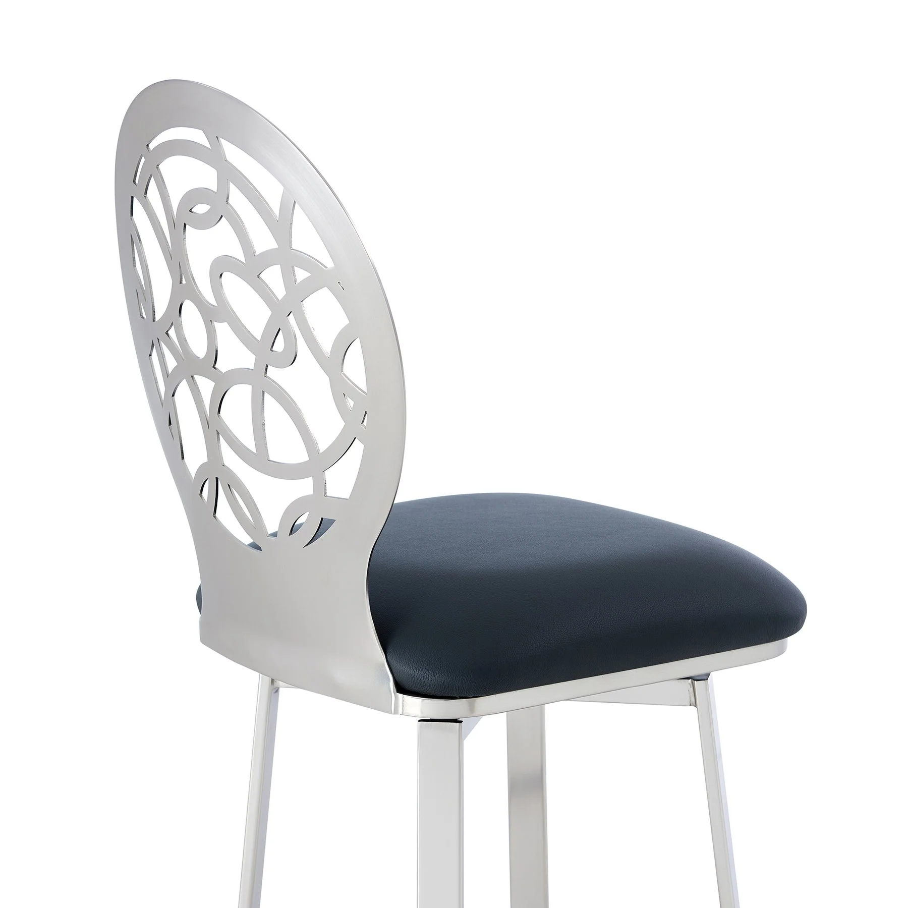 Lotus Contemporary 30" Bar Height Barstool in Brushed Stainless Steel Finish and Gray Faux Leather - Image 5