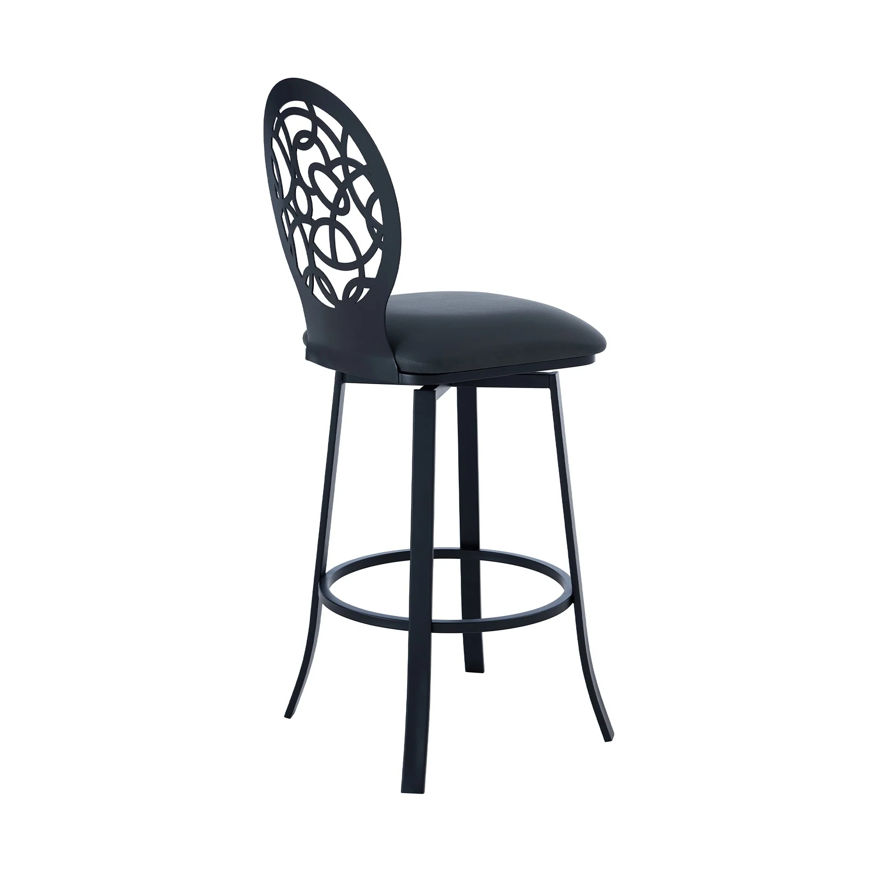 Lotus Contemporary 30" Bar Height Barstool in Matte Black Finish and Gray Faux Leather - Image 3