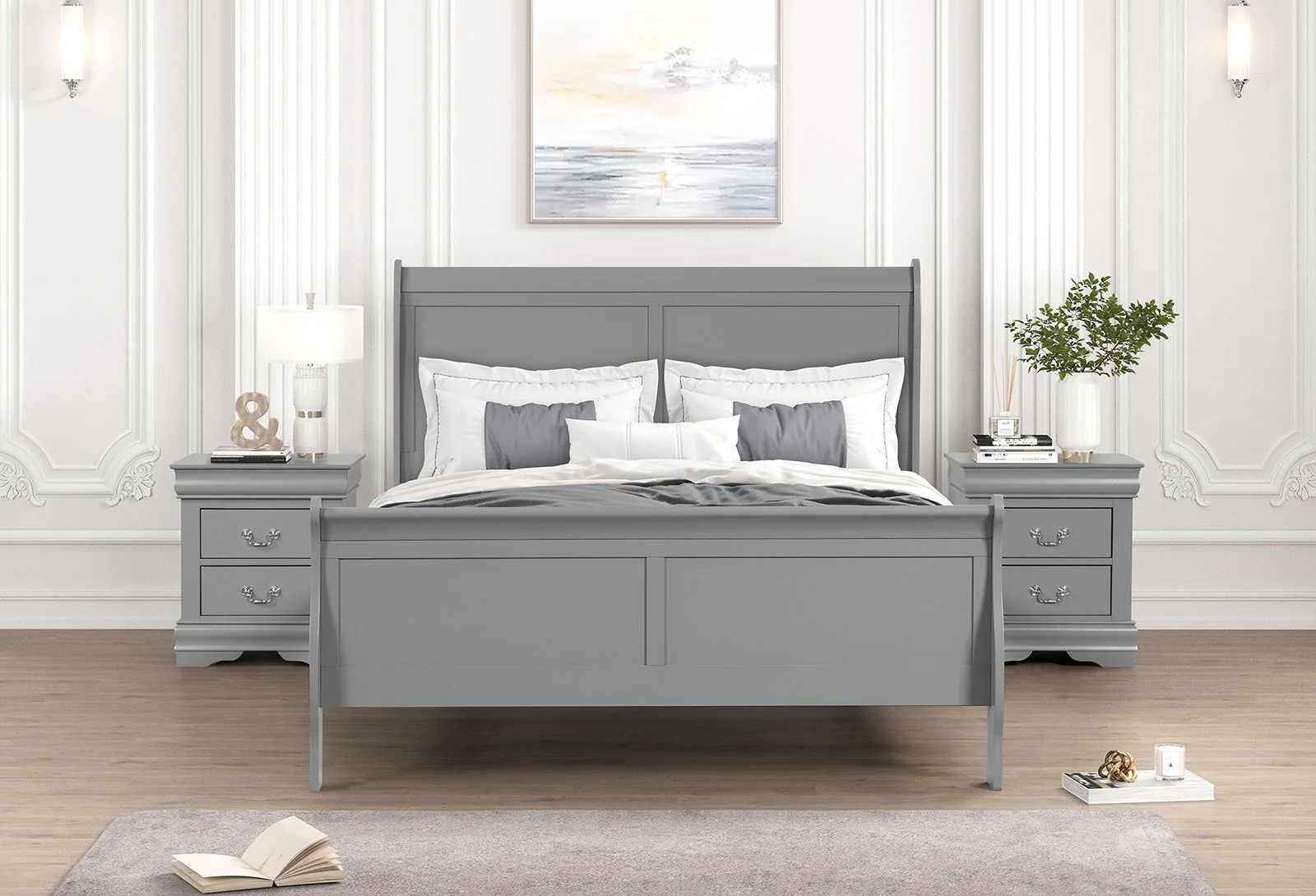Louis Philippe Queen Bed, Gray - Image 2