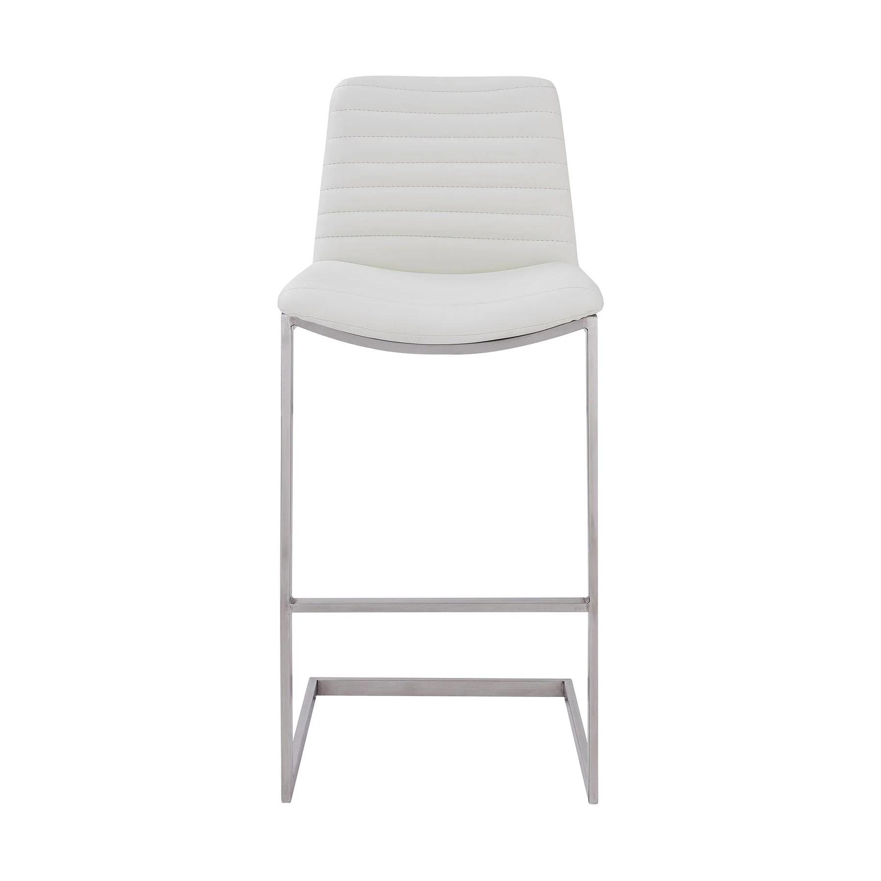 Lucas Contemporary 26" Counter Height Barstool in Brushed Stainless Steel Finish and White Faux Leather - Image 2