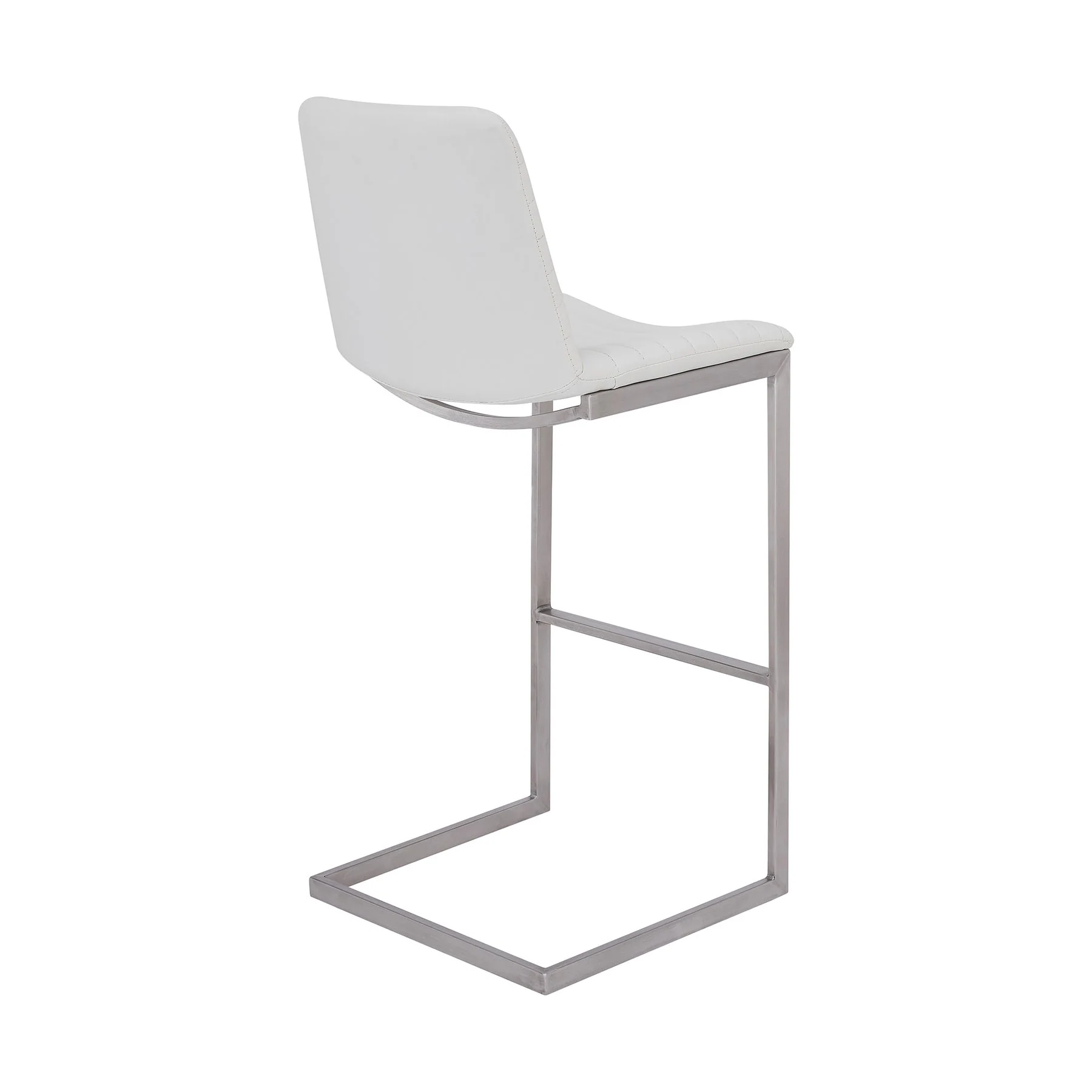 Lucas Contemporary 26" Counter Height Barstool in Brushed Stainless Steel Finish and White Faux Leather - Image 3