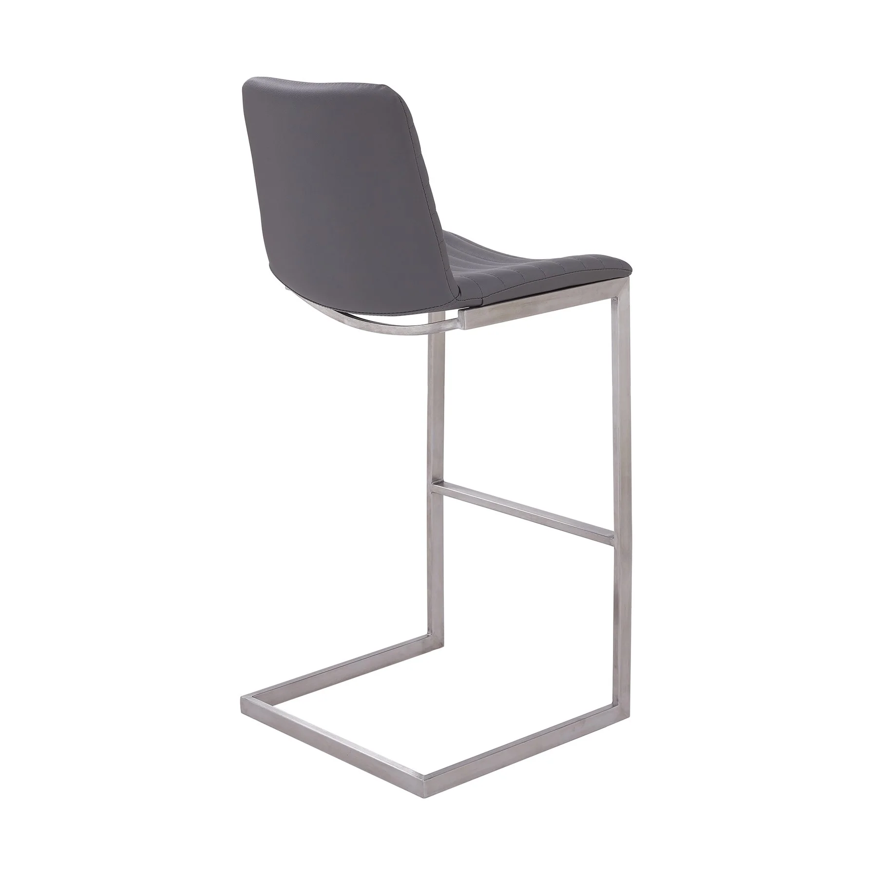 Lucas Contemporary 30" Bar Height Barstool in Brushed Stainless Steel Finish and Gray Faux Leather - Image 3